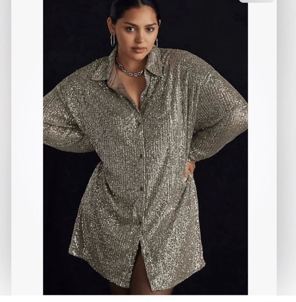 Anthropologie NWOT Anthropologie FLATWHITE sequin button down dress M MP Size M / US 6-8 / IT 42-44 - 2 Thumbnail