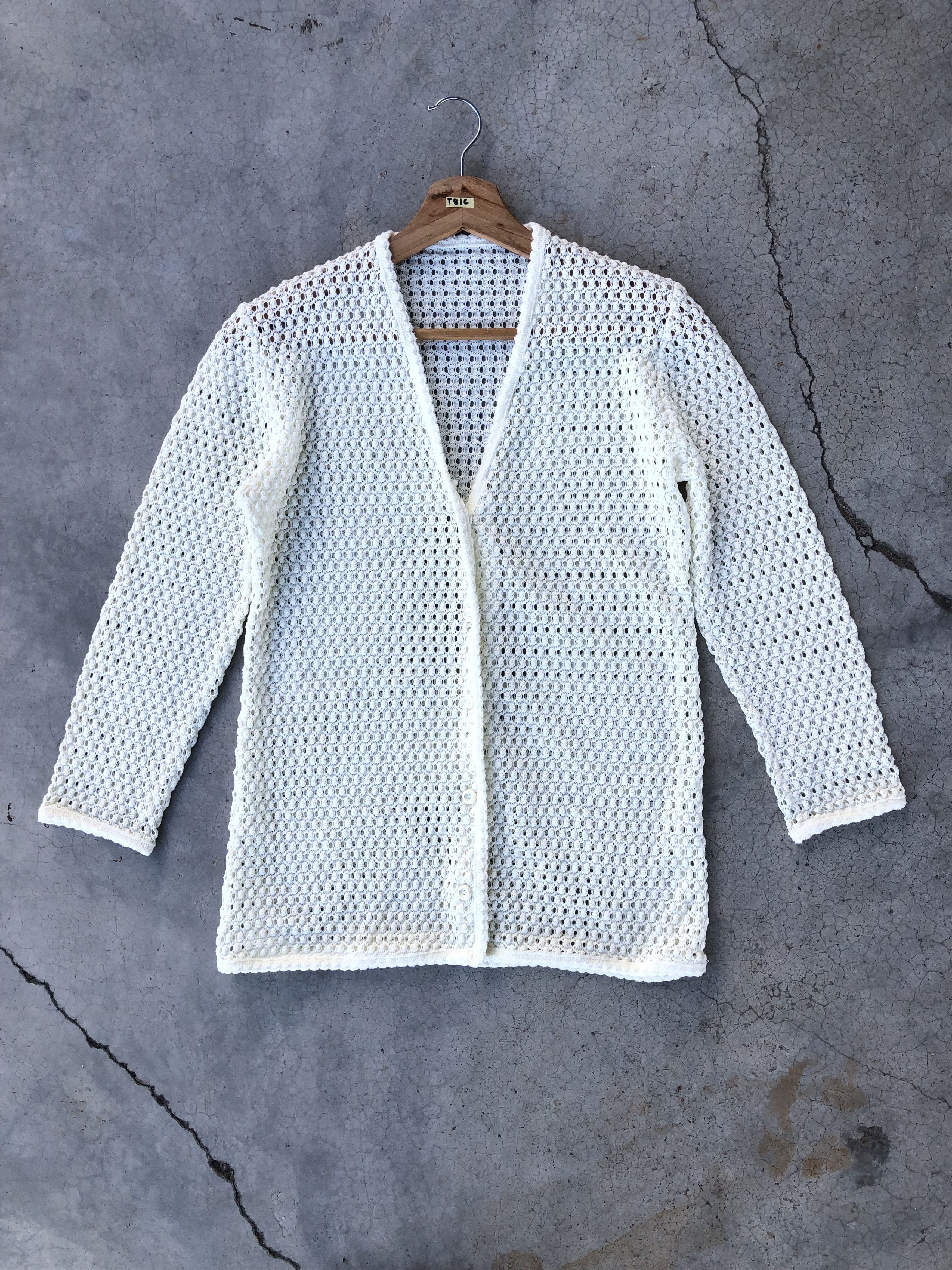 Aran Isles Knitwear × Designer Cardigan Crochet Mesh Net Sexy Jumper/Memeri Pattern Size US XS / EU 42 / 0 - 1 Thumbnail