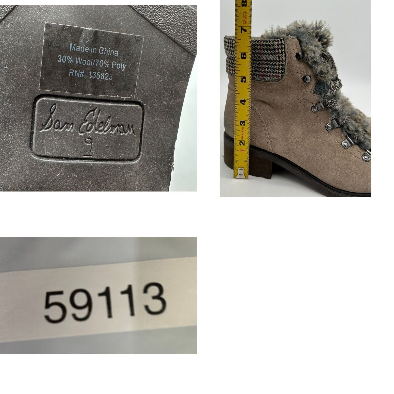 Sam Edelman Sam Edelman Darrah Boots Womens 9 Beige Wool Blend Faux Fur Trimmed Ankle Suede Bootie Casual Winter Outdoor Walking Comfort Mens? Size US 9 / IT 39 - 8 Thumbnail