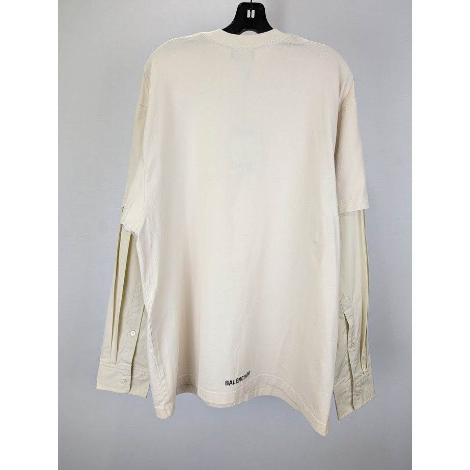 Balenciaga o1rshd1 Layered T-Shirt Back Hem Vintage Jersey Cream/Black Size US M / EU 48-50 / 2 - 7 Thumbnail