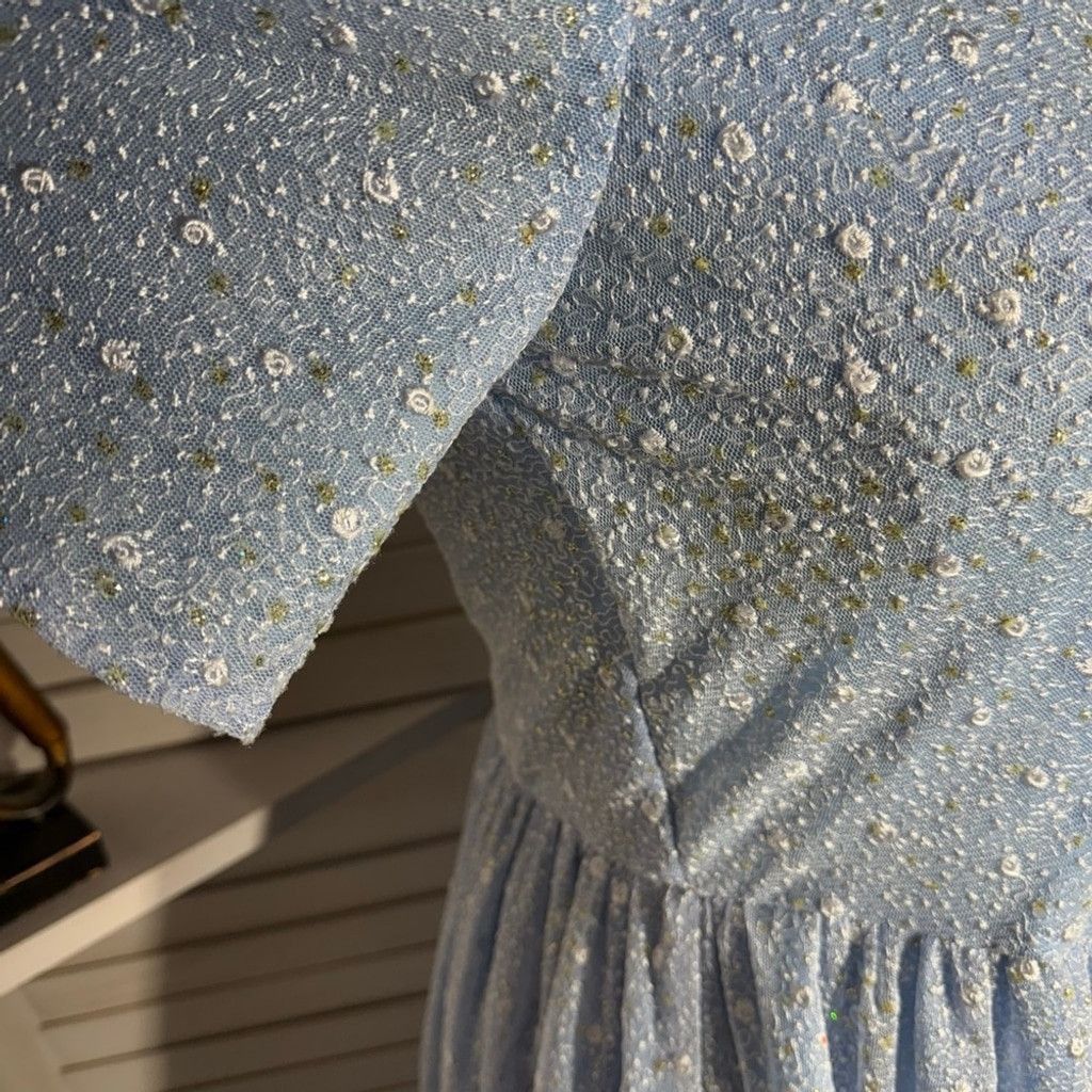 Vintage Vintage Peasant Dress Beaded Floral Puffed Sleeves Blue XL Size XXL / US 16-18 / IT 52-54 - 9 Thumbnail