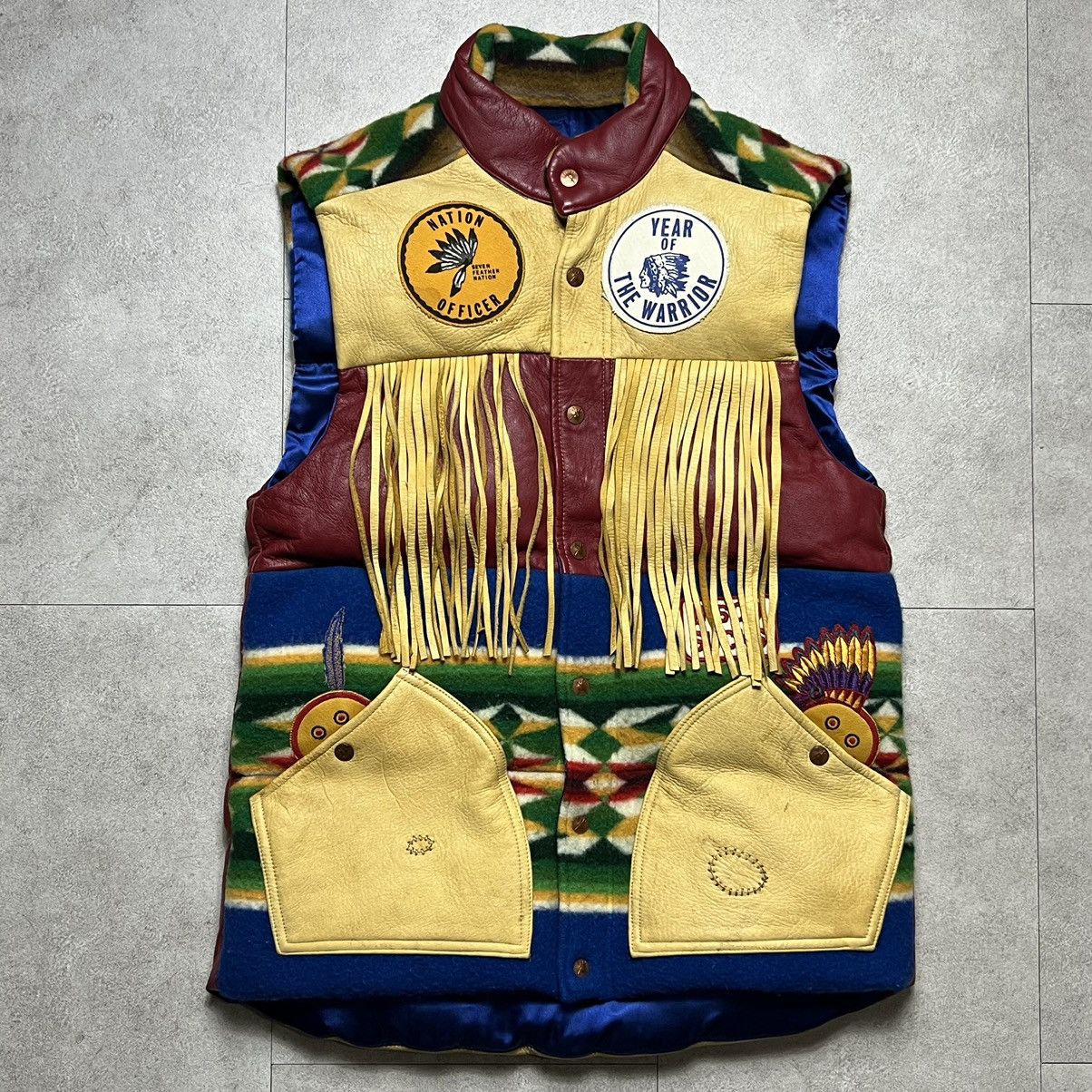 image of 1Of1 Dr Romanelli Beaver State Trust Patch Work Fringe Vest in Beige, Men's (Size Medium)