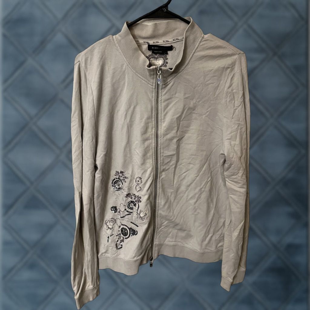 Bcbgmaxazria VINTAGE BCBGMAXAZRIA Gray Full Zip Sweatshirt Jacket Large 90s Womens Size L / US 10 / IT 46 - 1 Thumbnail