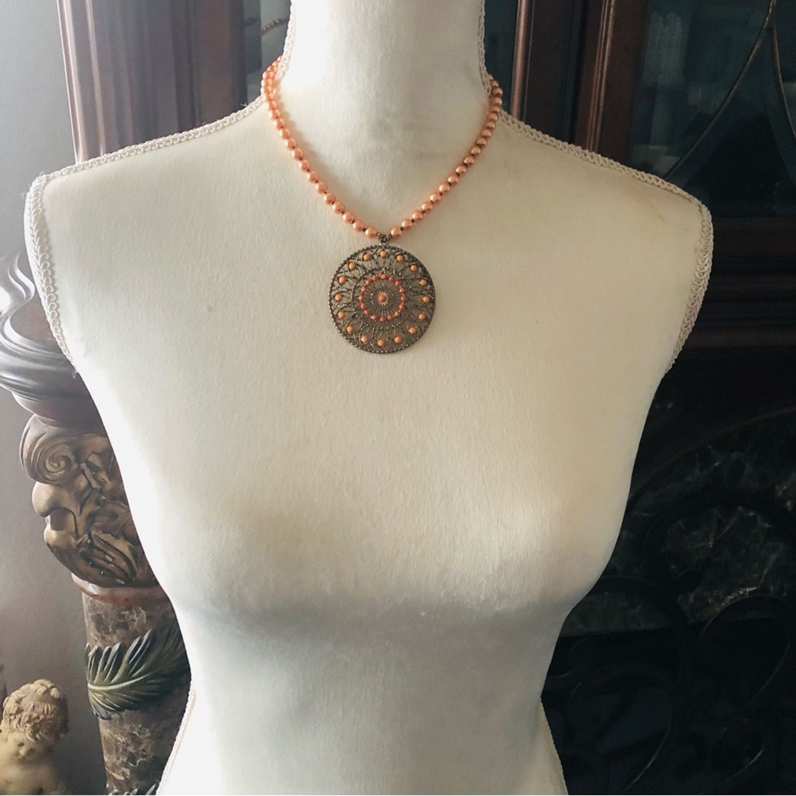 Handmade Handcrafted repurpose coral filigree stone Pearl necklace Size ONE SIZE - 6 Thumbnail