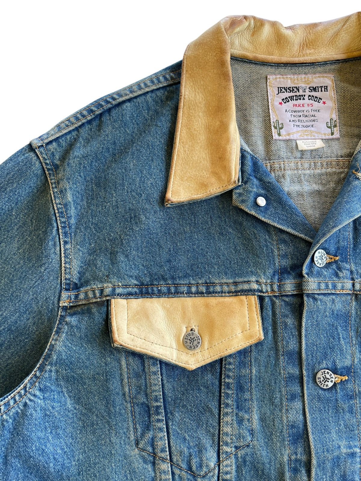 Vintage 1980s Cowboy Code Dirty Denim Jacket Size US L / EU 52-54 / 3 - 11 Thumbnail