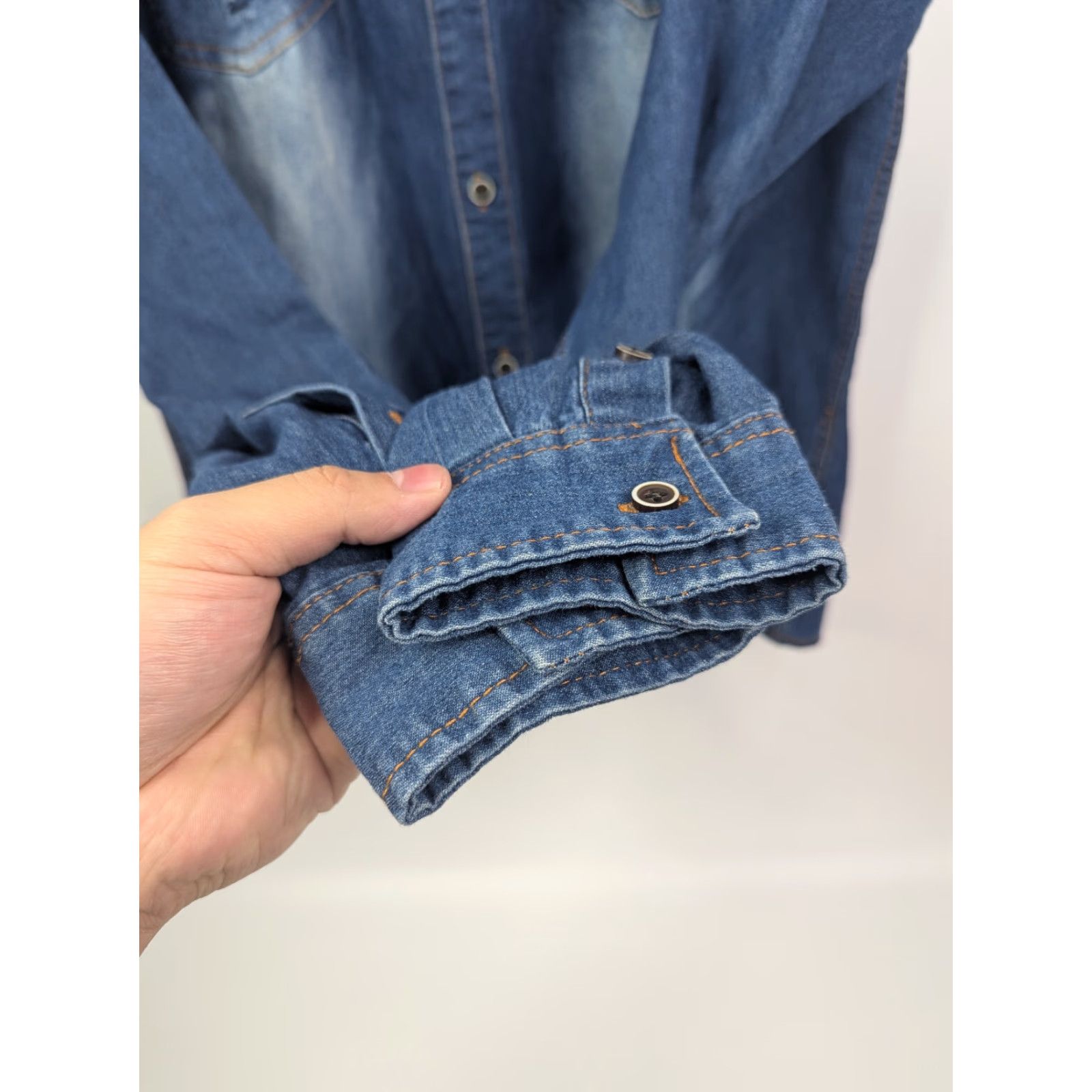 Doublet VINTAGE Denim Chambray Shirt XL Blue Button Up Roll Tab Double Pocket Long Sleeve Cotton Size US XL / EU 56 / 4 - 3 Thumbnail