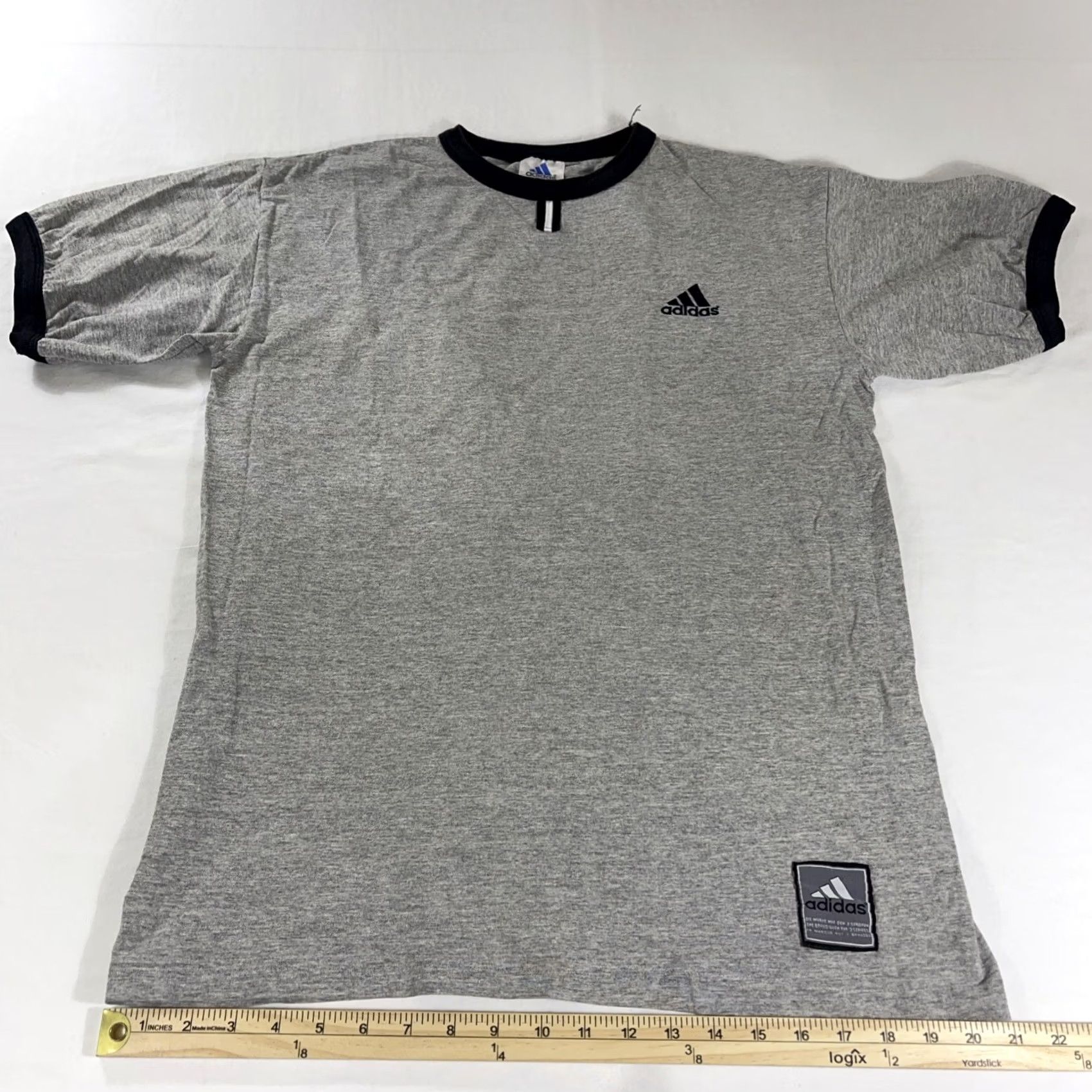 Adidas VINTAGE adidas M Ringer T-Shirt Gray Black Logo MADE IN USA 90s Size US M / EU 48-50 / 2 - 6 Thumbnail