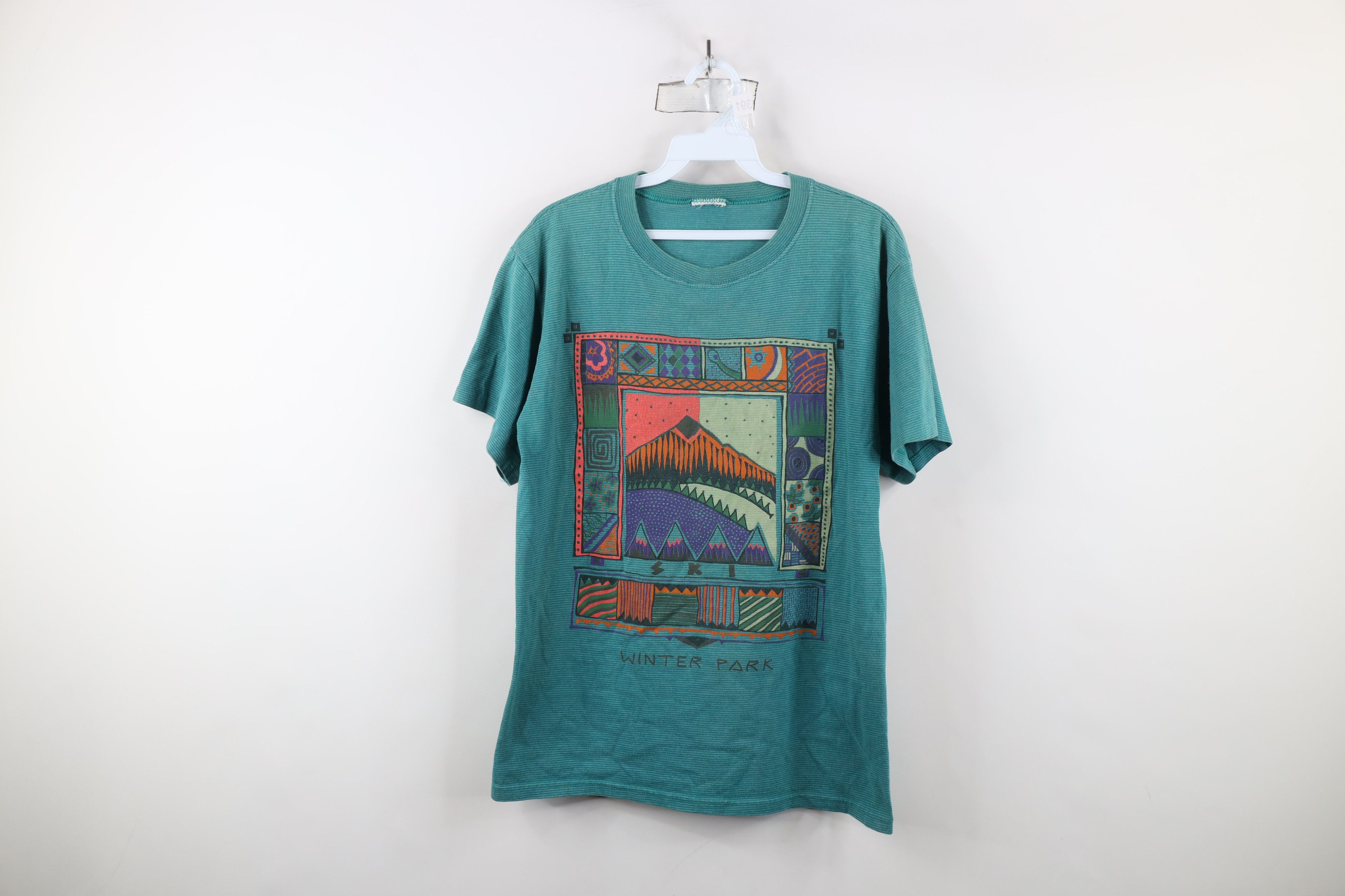 Vintage Vintage 90s Streetwear Abstract Striped Park T-Shirt USA Size US M / EU 48-50 / 2 - 1 Thumbnail