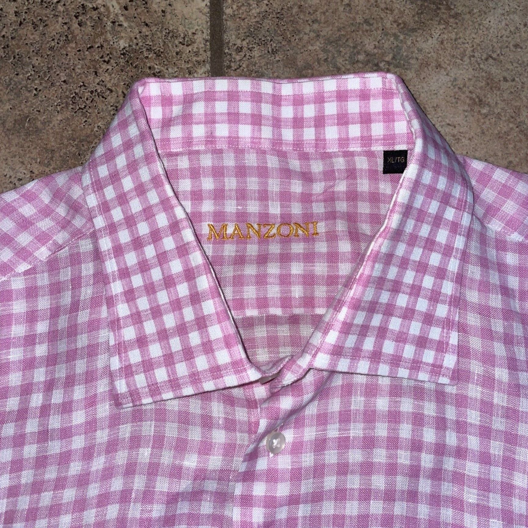 Pinko Manzoni Shirt XL Pink Plaid Button-Up Short Sleeve Mens Size US XL / EU 56 / 4 - 3 Thumbnail
