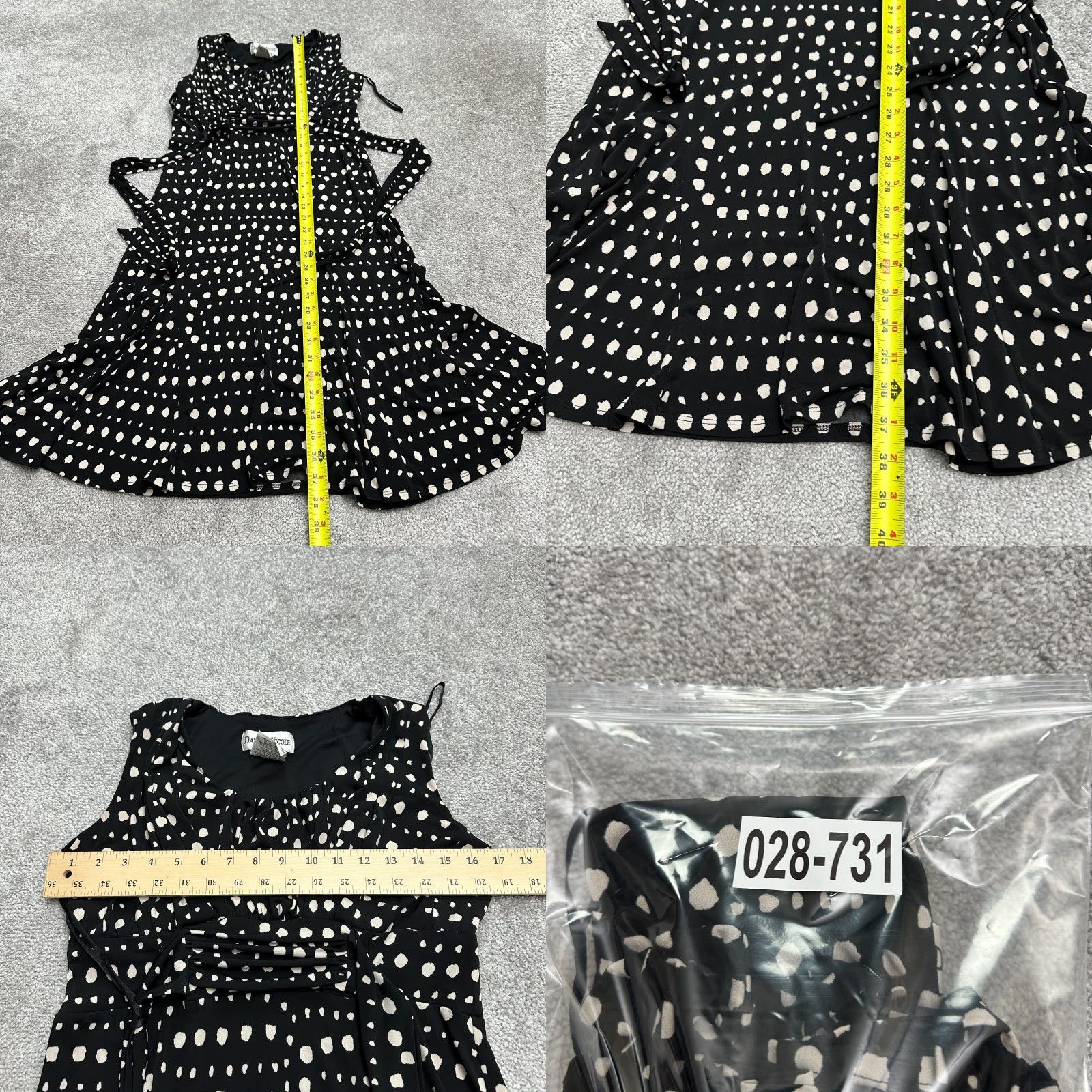 Vintage Danny & Nicole Midi Dress Womens 6 Black White Polka Sleeveless Ruffle Pleated Size M / US 6-8 / IT 42-44 - 8 Thumbnail