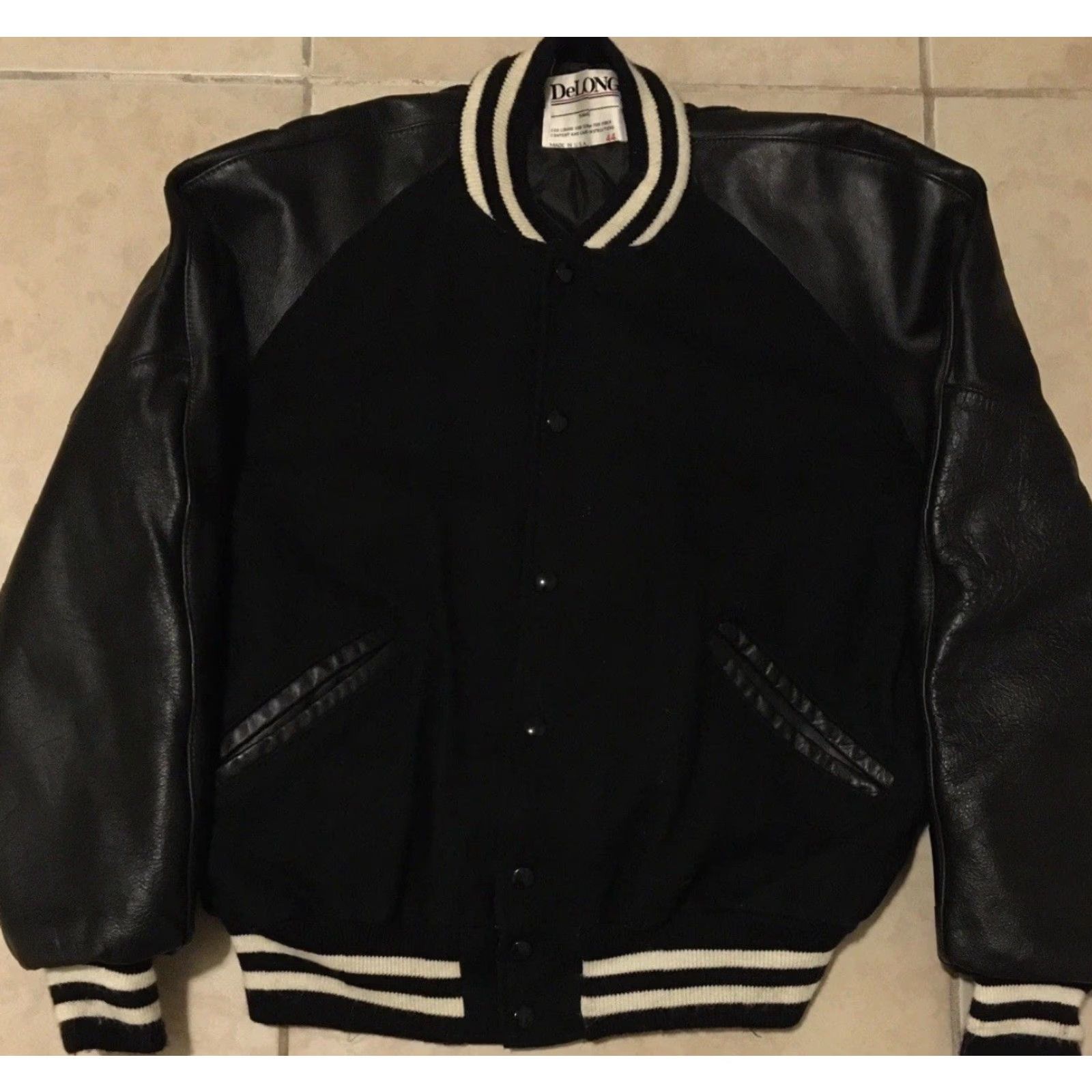 Vintage Vtg 80s Varsity Letterman Jacket 44 USA Wool Striped Men Black Cal State 80s Grunge Football School Sports University Varsity Jacket Bomber Style Size US S / EU 44-46 / 1 - 2 Thumbnail