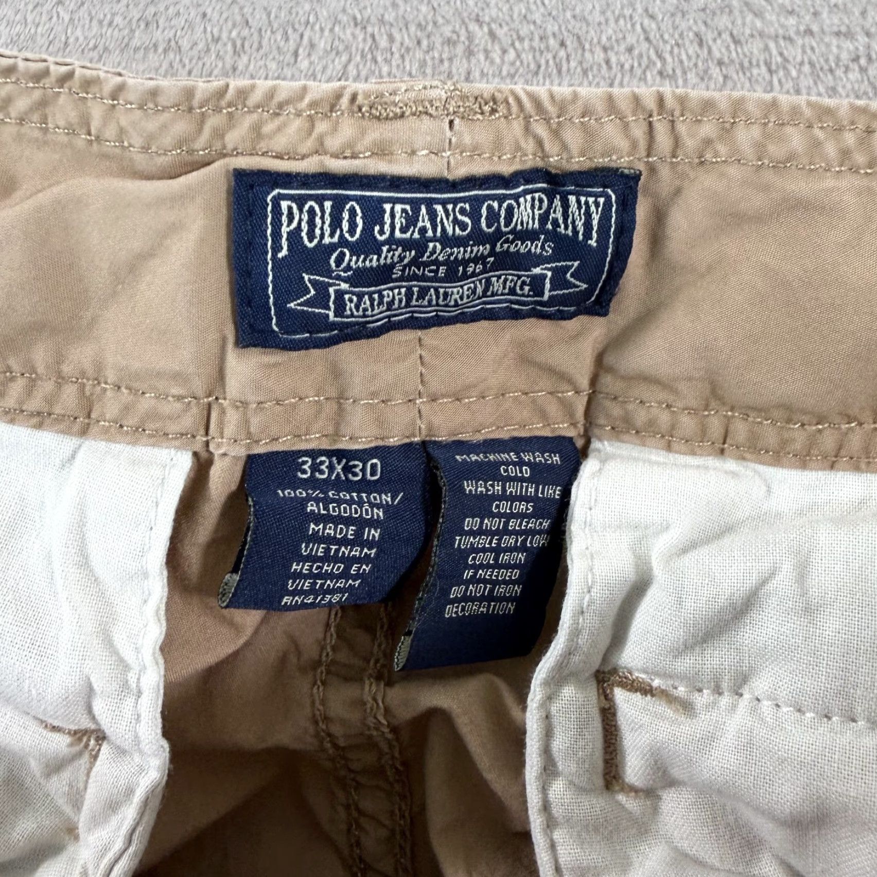 Polo Ralph Lauren Vintage Polo Ralph Lauren Paratrooper Cargo Pants Men 34x29 Beige USA Flag 90s Retro Grunge Army Cargo Wide-Leg Regular Cotton Canvas Jeans Jeans Size US S / EU 44-46 / 1 - 2 Thumbnail