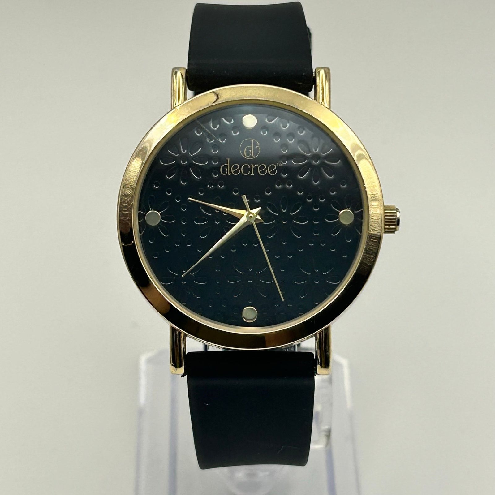 Decree Decree Gold Tone Black Silicon Band Women’s Minimalist Watch Size ONE SIZE - 1 Thumbnail