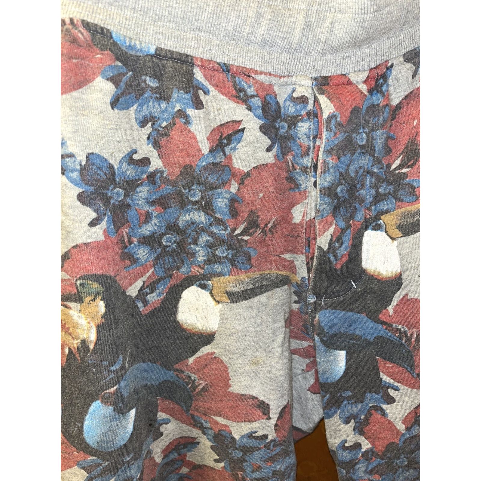 Vintage Play Cloths Mens XL Floral Cotton SweatShorts with Pockets, Jungle Bird Tropic Flowers, Casual Summer Fall Spring Wear Size US 36 / EU 52 - 2 Thumbnail