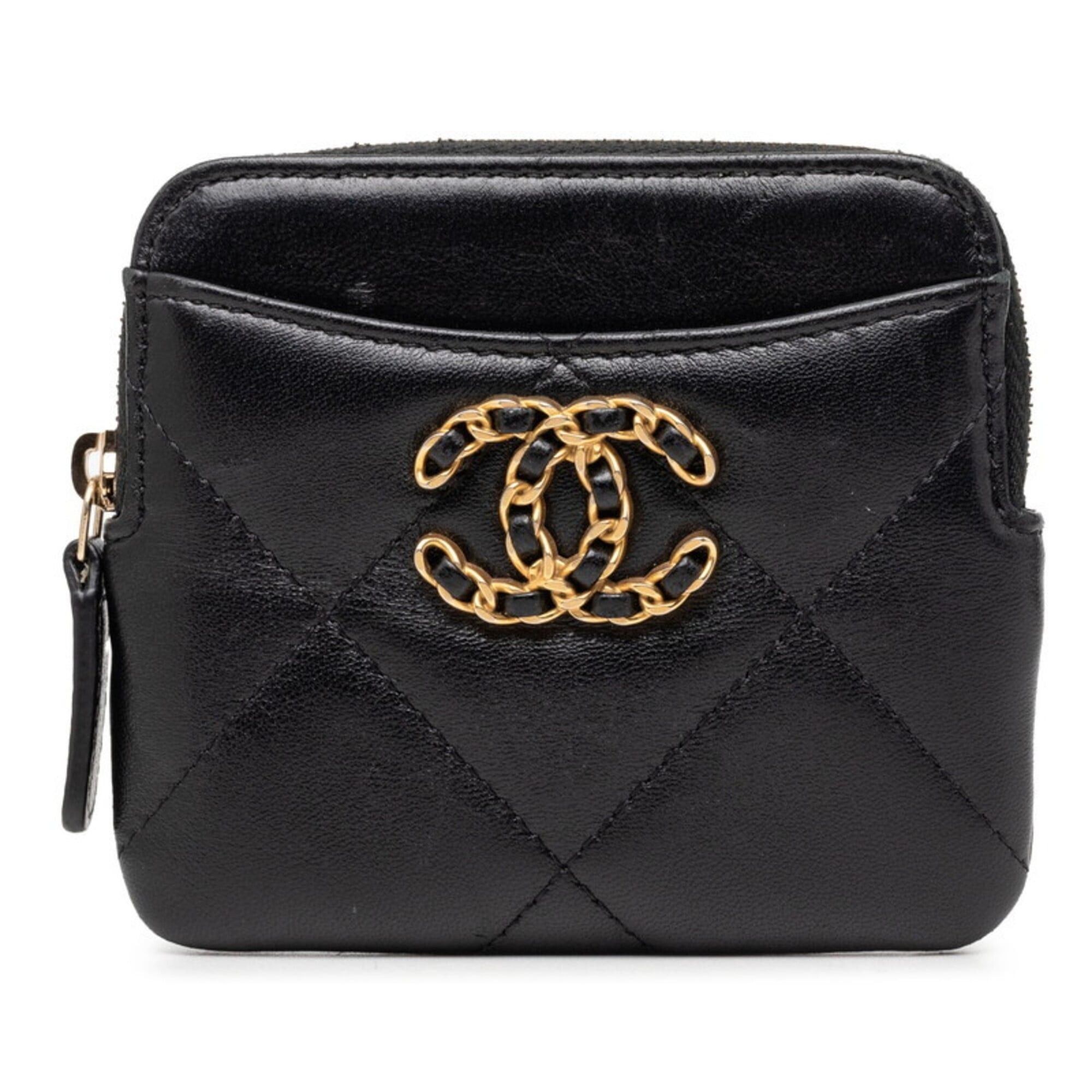Chanel Chanel 19 Coco Mark Matelassé Zip Coin Purse Business Card Holder/Card Case AP2086 Black Lambskin Women's CHANEL Size ONE SIZE - 1 Thumbnail