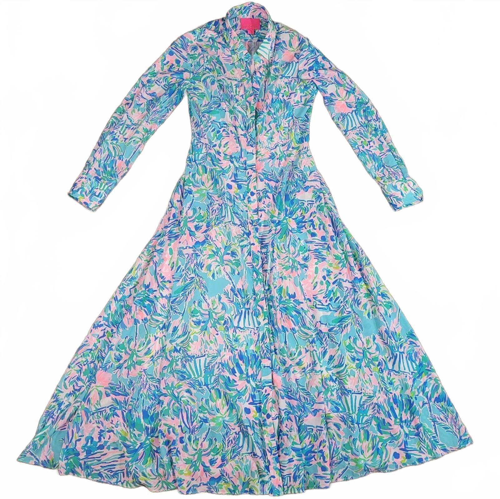 Lilly Pulitzer Lilly Pulitzer Blue and Pink Floral Midi Dress Size S / US 4 / IT 40 - 1 Thumbnail