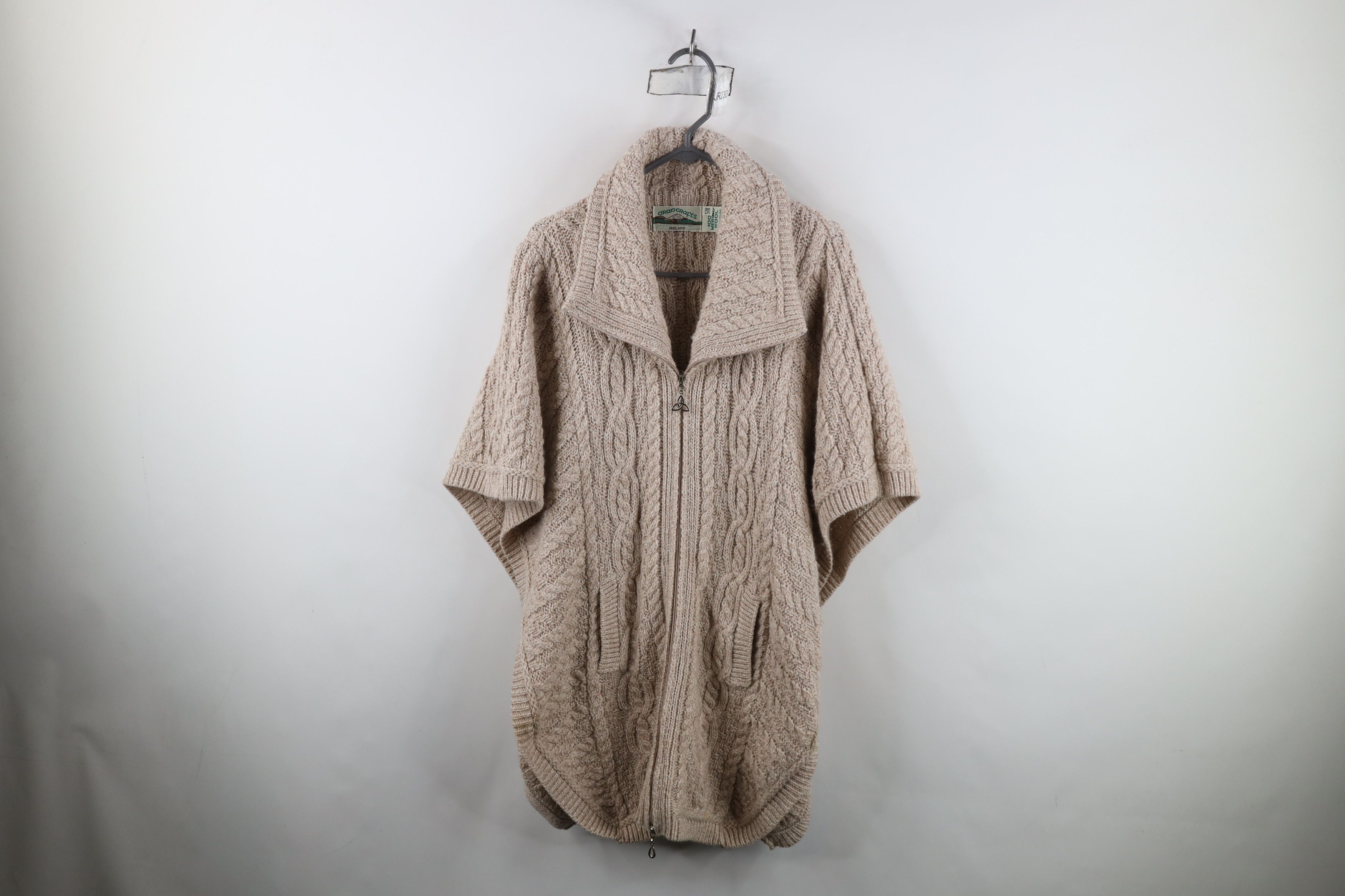 Vintage Vintage 90s Donegal Wool Knit Fisherman Poncho Sweater Beige Size S / US 4 / IT 40 - 1 Thumbnail