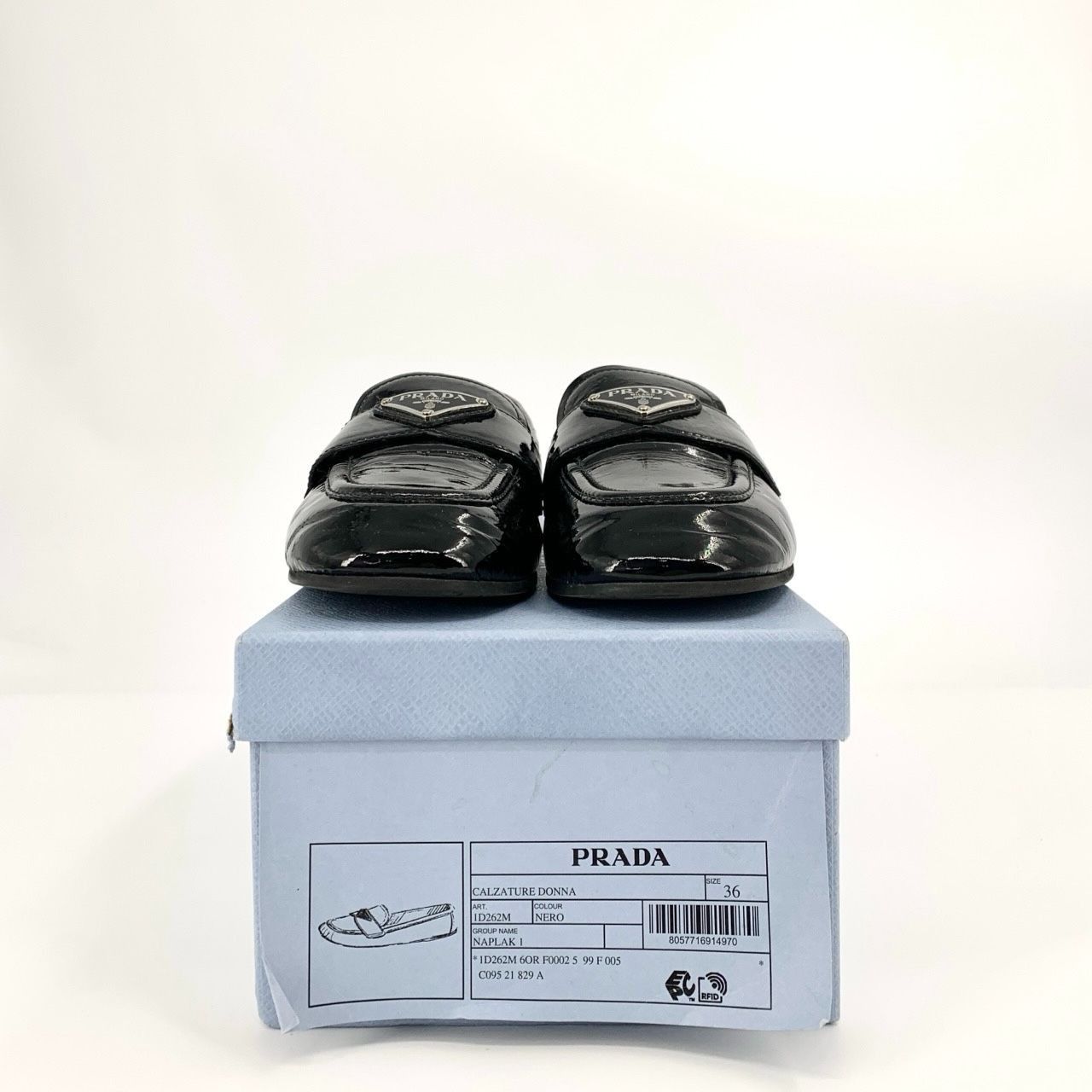 Prada Prada Logo Triangle Black Patent Leather Flats (Size 36) Size US 6 / IT 36 - 1 Thumbnail