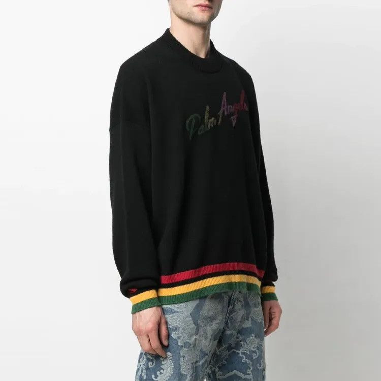 Palm Angels o1y0325 Logo Crewneck Cashmere Blend Sweater in Black Size US M / EU 48-50 / 2 - 2 Thumbnail