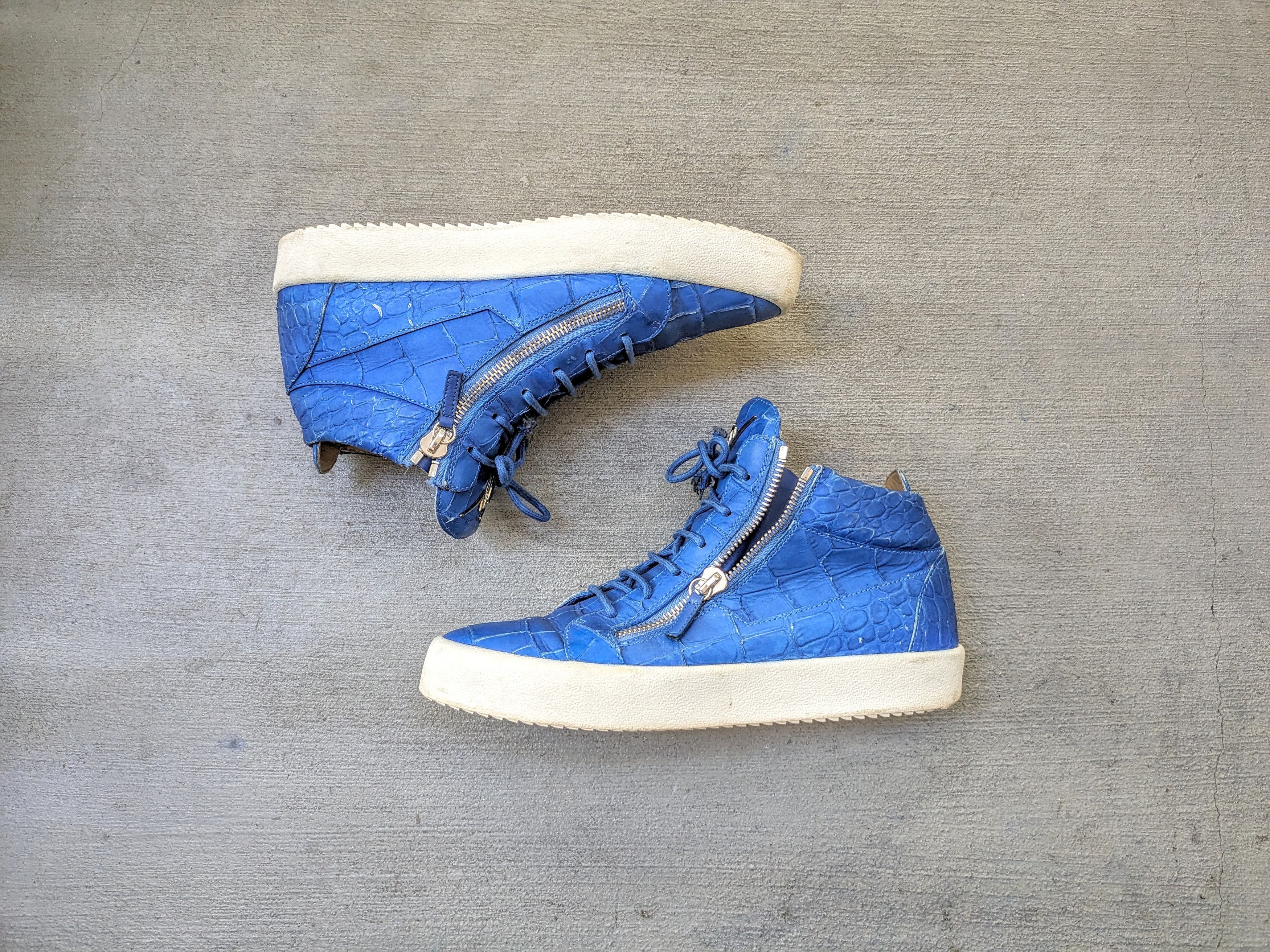 Designer Giuseppe Zanotti High Tops Blue 11 44 Croc Embossed Leather Size US 11 / EU 44 - 1 Thumbnail