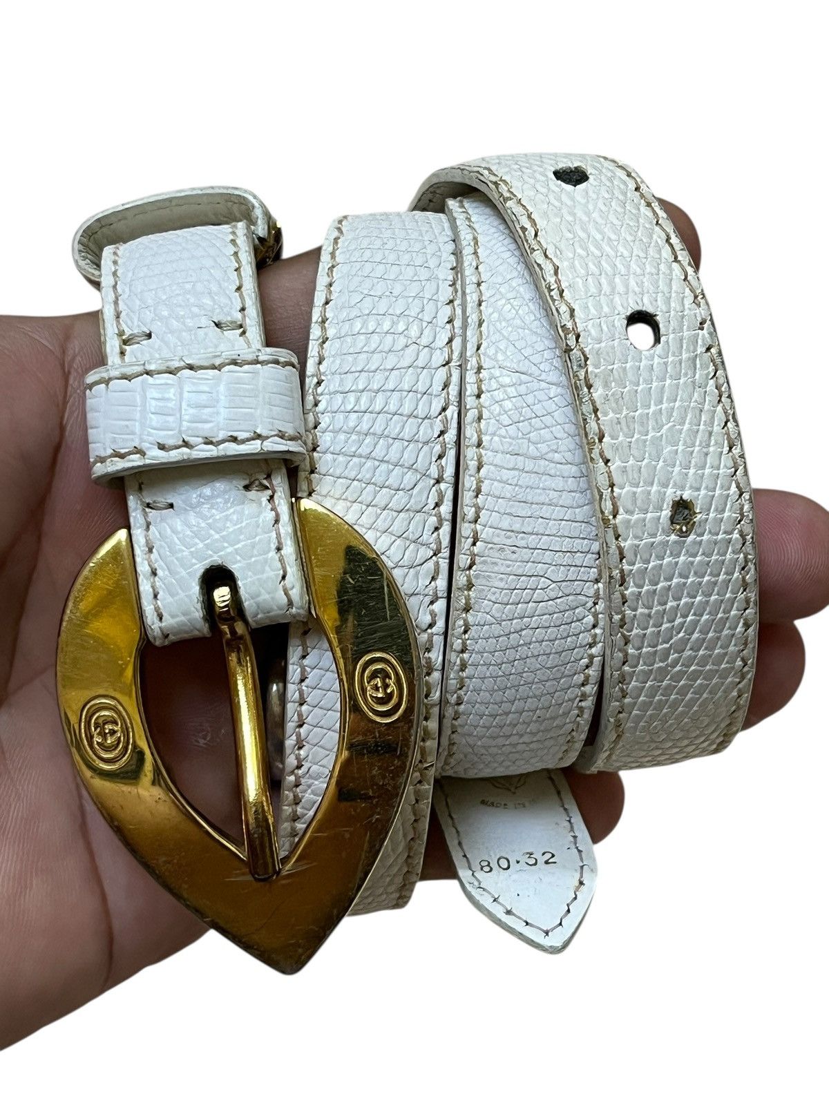Gucci Rare🔥Vintage 80s GUCCI spade shaded buckle leather belt Size ONE SIZE - 1 Thumbnail