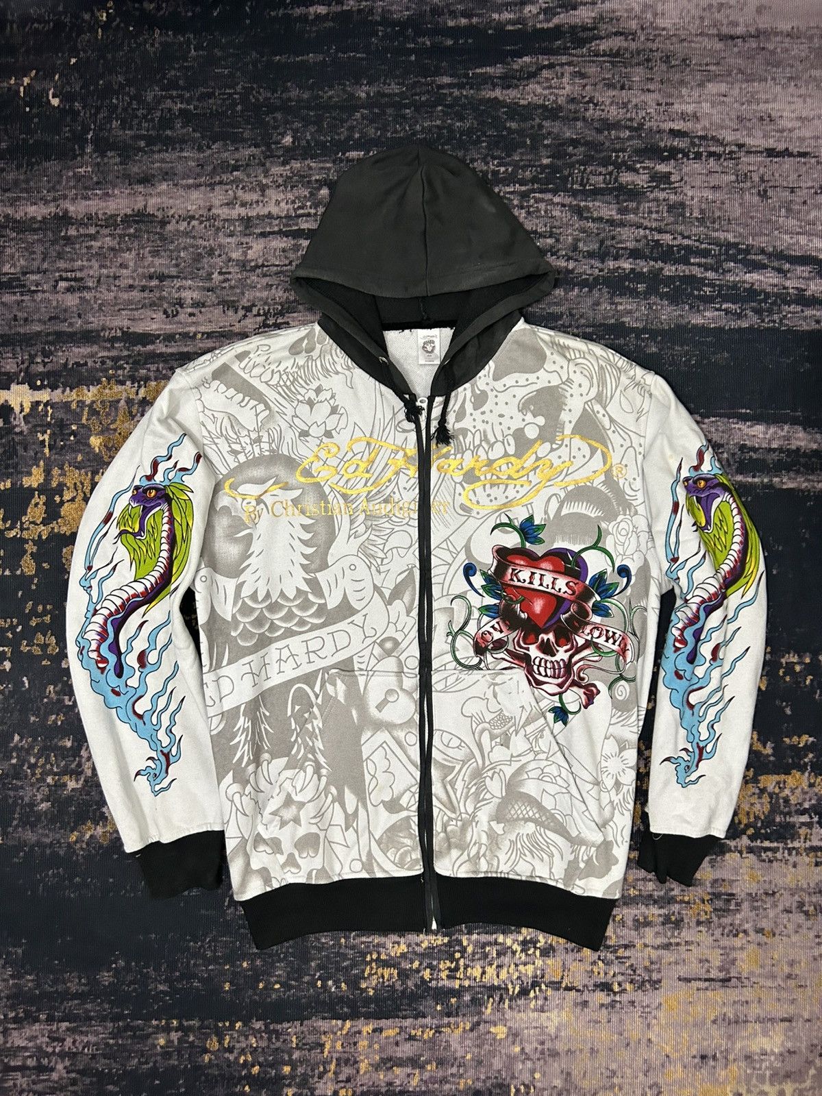 Ed Hardy Vintage Ed Hardy By Christian Audiger Zip Hoodie Size US XXL / EU 58 / 5 - 1 Thumbnail