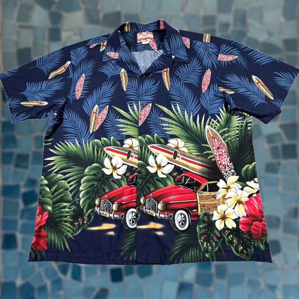 Vintage VINTAGE RJC Hawaiian Shirt Men 3XL Floral Beach Short Sleeve Shirt Mens Blue Floral 90s California Tropical Size US XXL / EU 58 / 5 - 1 Thumbnail