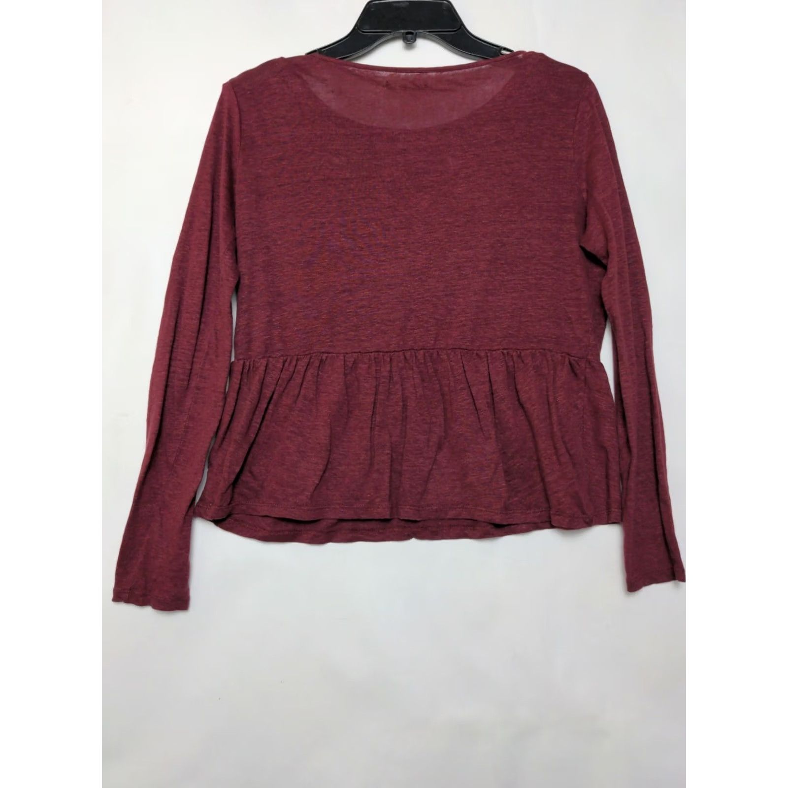 Madewell Madewell T-Shirt Women XS Red Linen Ruffle Long Sleeve Knit Top Casual Basic 100% Linen Shirt Mens? Size XS / US 0-2 / IT 36-38 - 2 Thumbnail