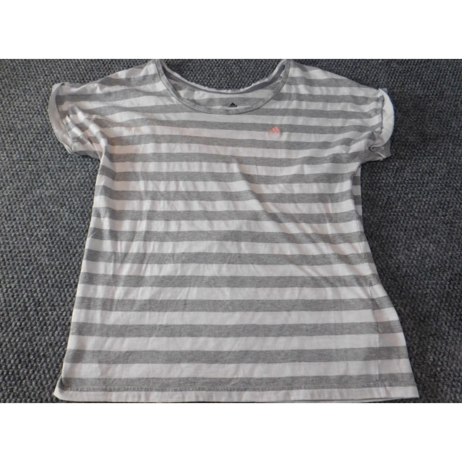Adidas Adidas Womens Shirt Medium Gray Striped Crew Neck Pullover Logo Athletic Activewear M Women Size M / US 6-8 / IT 42-44 - 2 Thumbnail