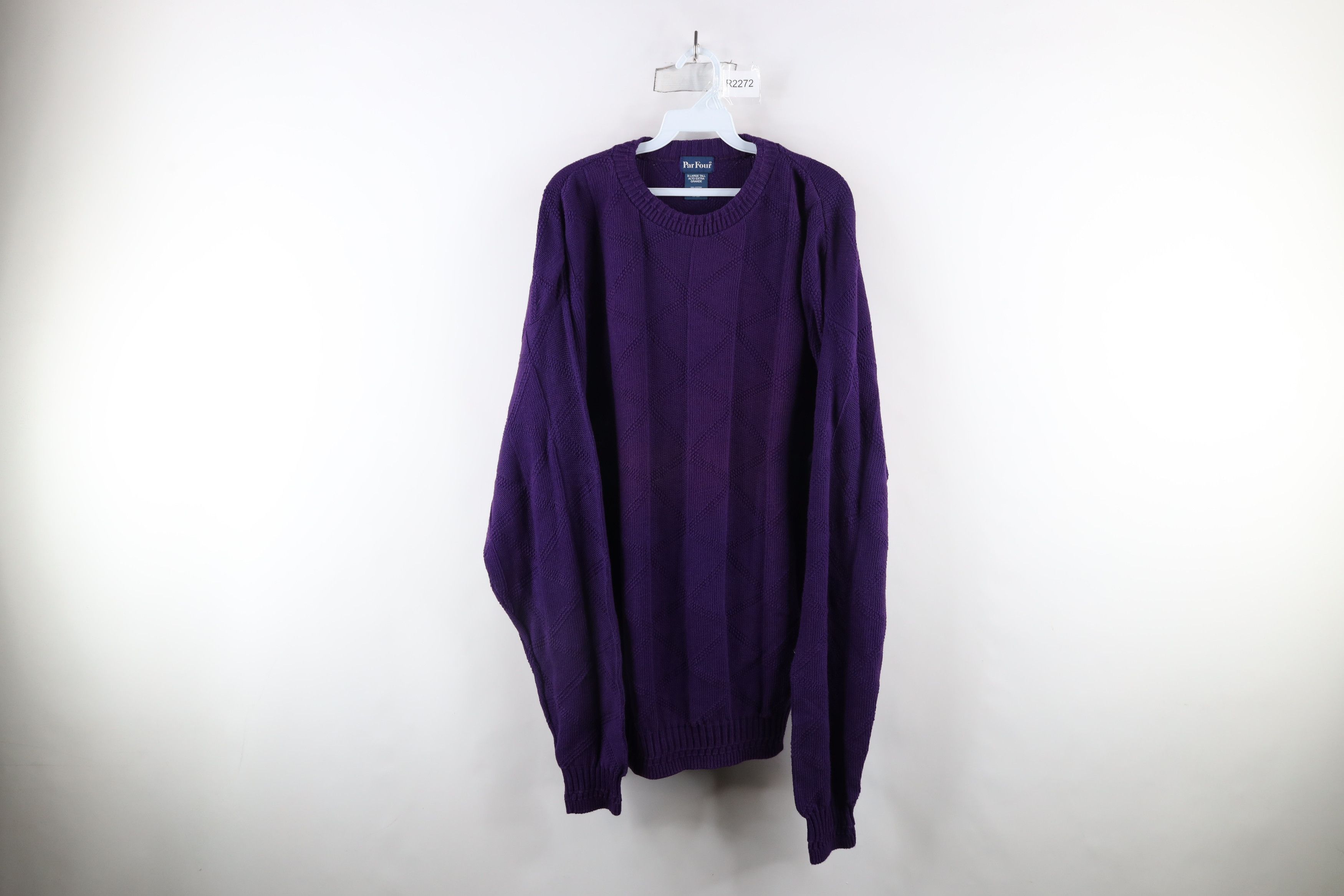 Vintage Vintage 90s Streetwear Faded Ribbed Knit Sweater Purple USA Size US XL / EU 56 / 4 - 1 Thumbnail