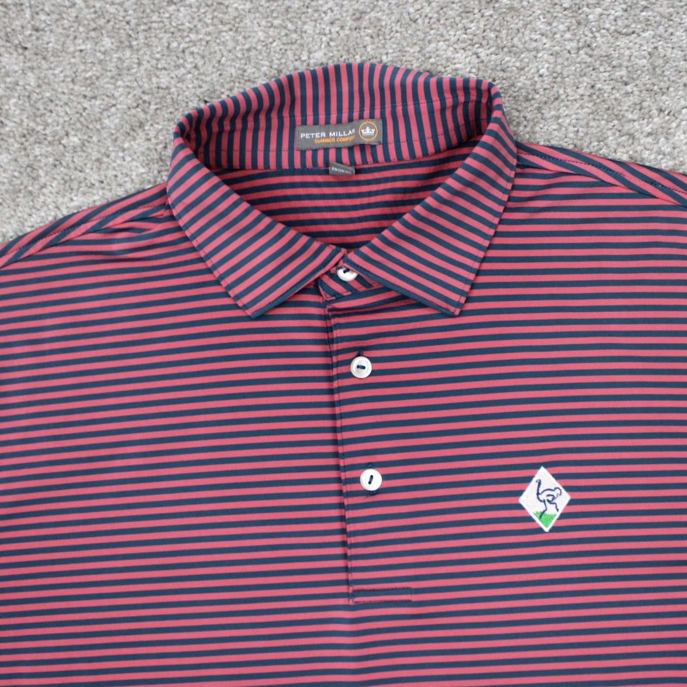 Peter Millar Peter Millar Summer Comfort Polo Shirt Men Large Pink/Blue Split Hem Stretch S/S Polo Shirt Mens Large Pink Blue Striped Golf Logo Polo Size US L / EU 52-54 / 3 - 5 Thumbnail