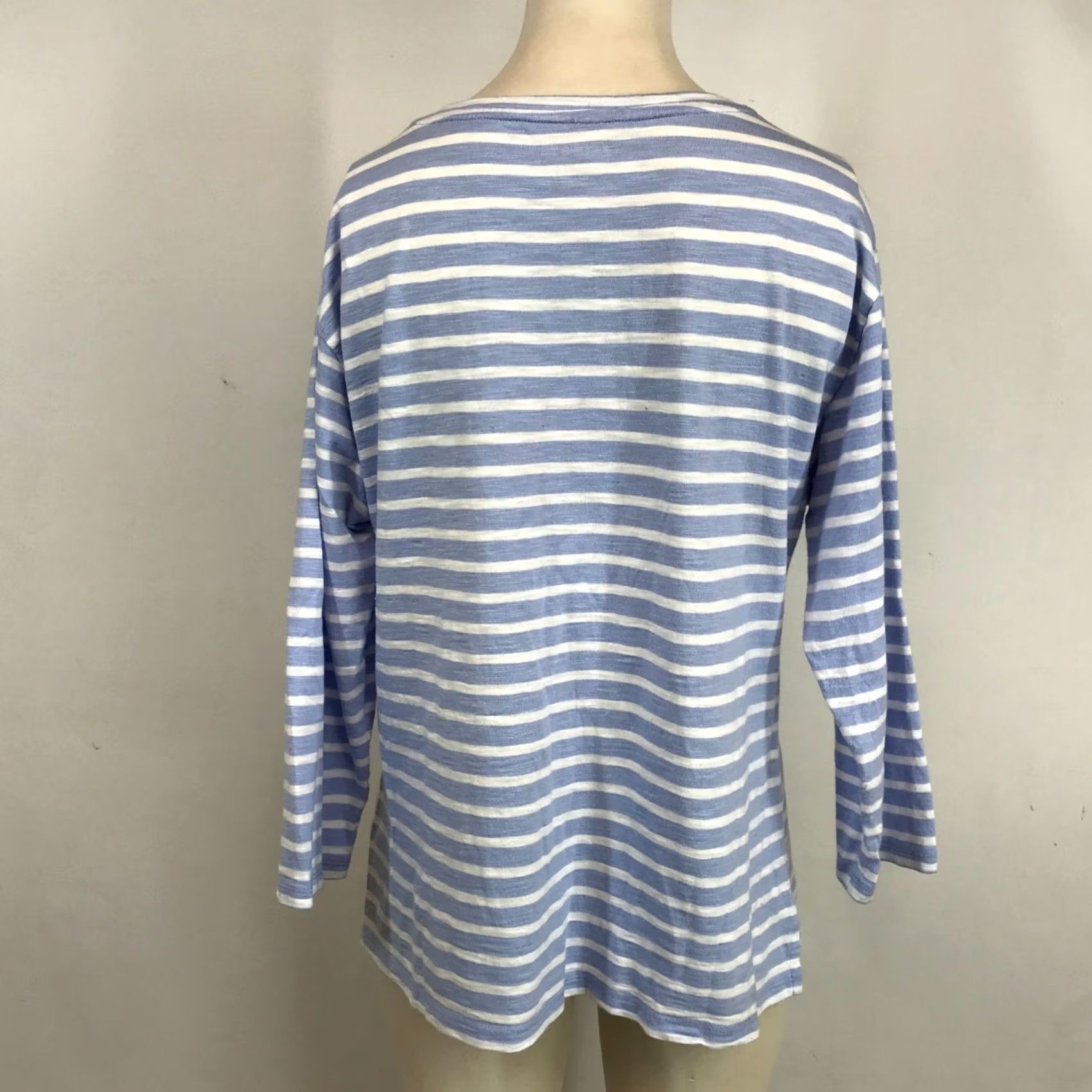 Talbots Talbots Women's Large L Blue & White Stripe Cotton Round Neck Top Size L / US 10 / IT 46 - 5 Thumbnail