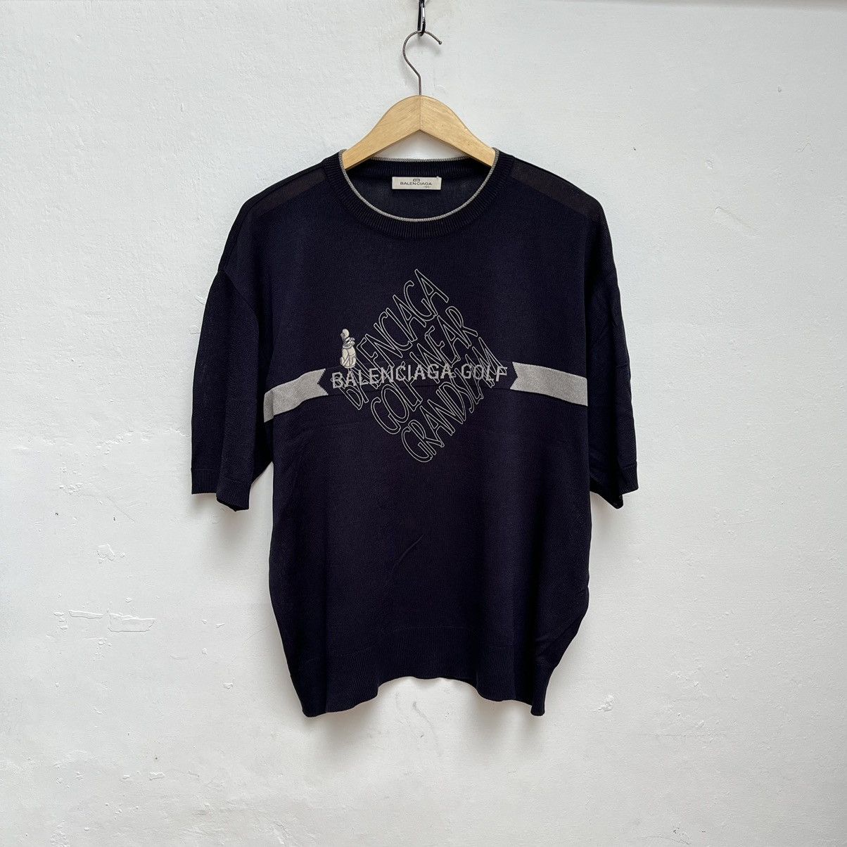 image of Vintage Balenciaga Grandslam Big Logo Knitwear Mesh in Dark Navy, Men's (Size XL)
