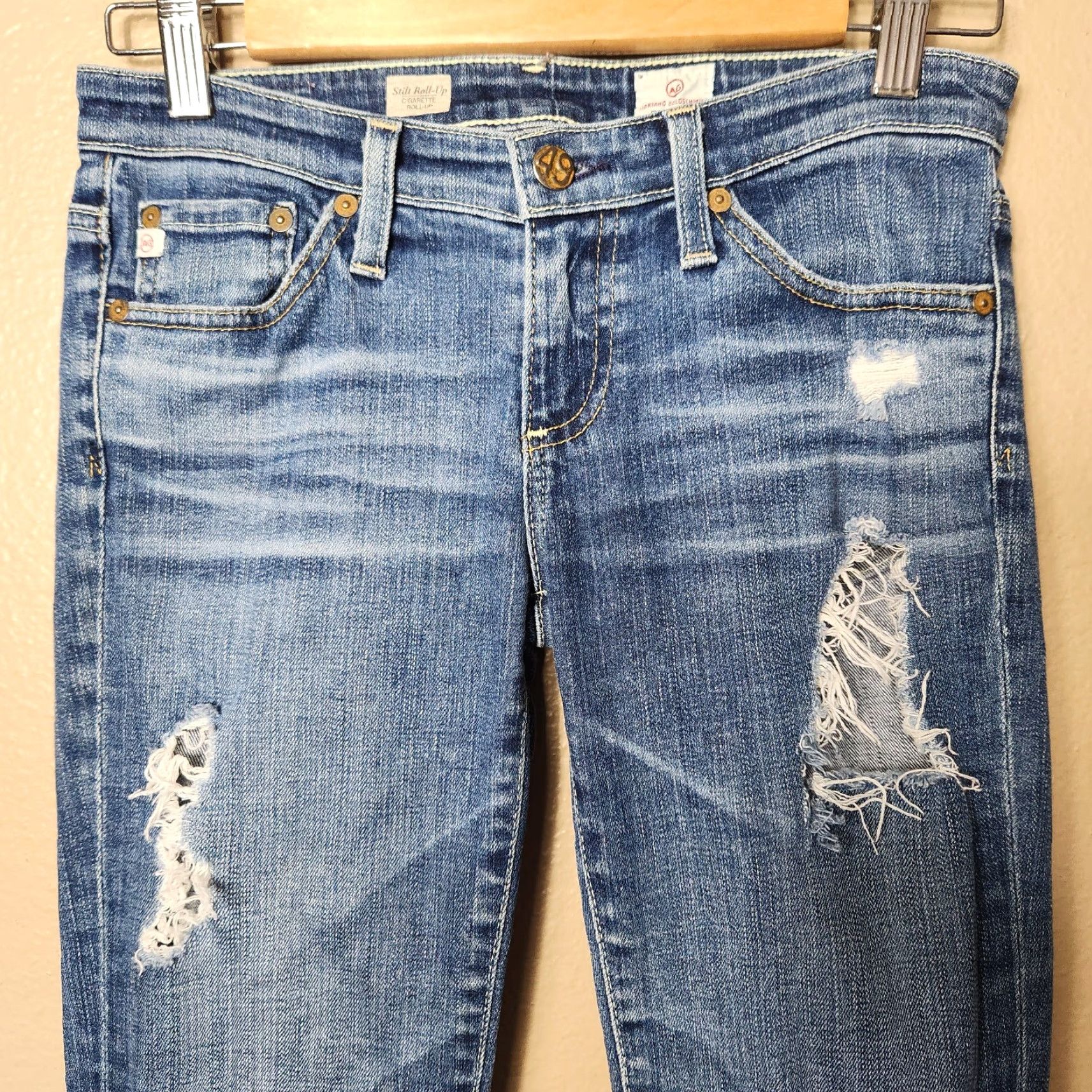Vintage VINTAGE AG Adriano Goldschmied Stilt Roll-Up Cigarette Distressed Jeans 25 Women Jeans Slim Blue 5-Pocket Design Cigarette Size 42" / US 20 - 4 Thumbnail