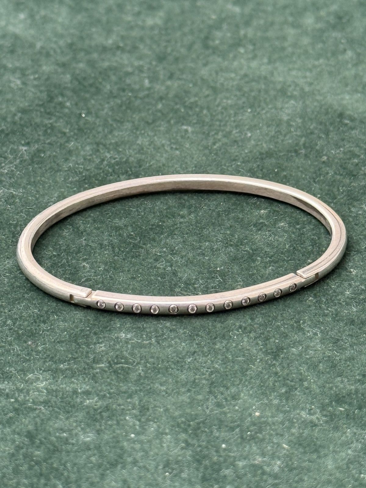 Sterling Silver Vintage Silver Rhinestone Bangle Bracelet Size ONE SIZE - 1 Thumbnail