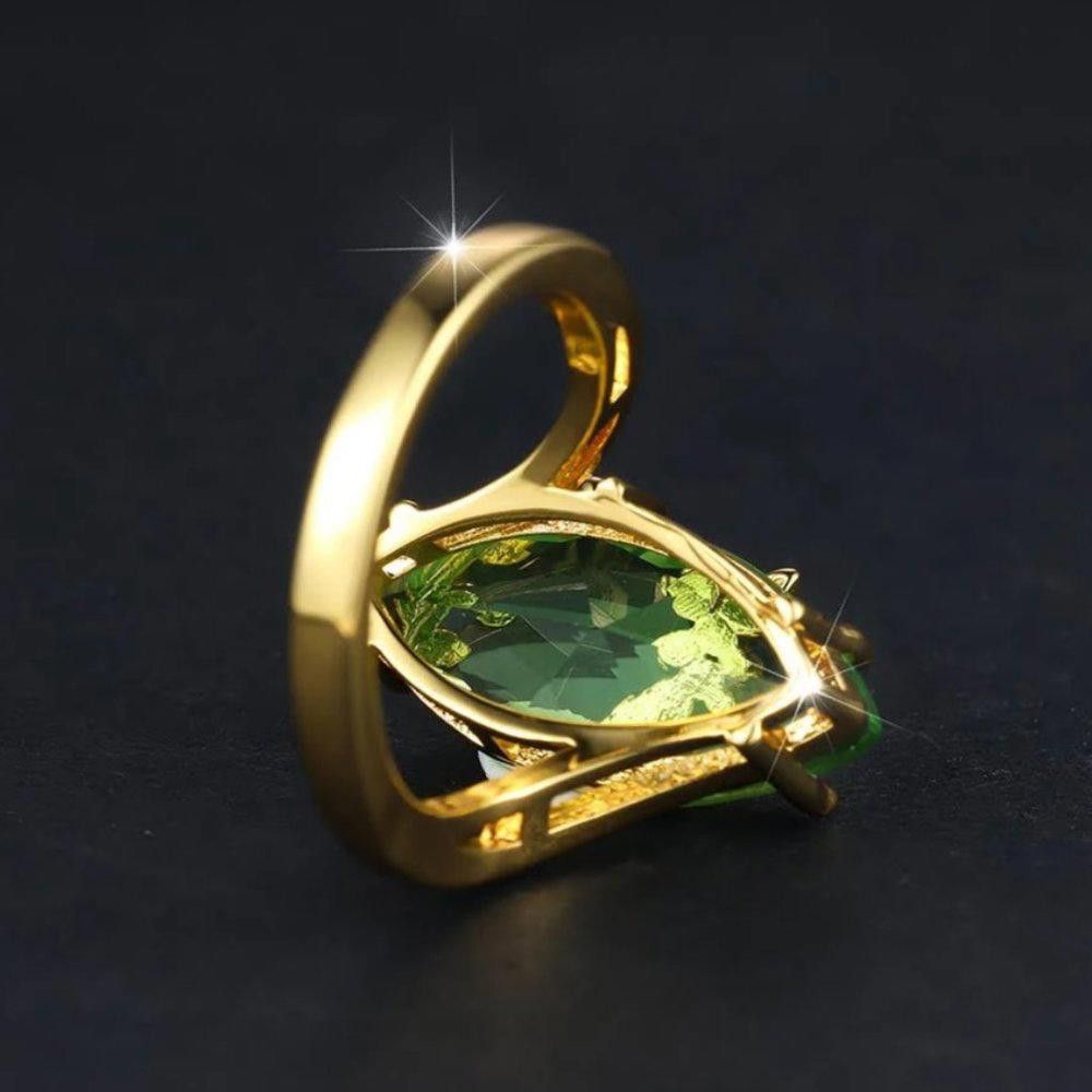 Designer Sterling Silver Green Olive Marquise Gold Dragonfly Ring Size ONE SIZE - 6 Thumbnail