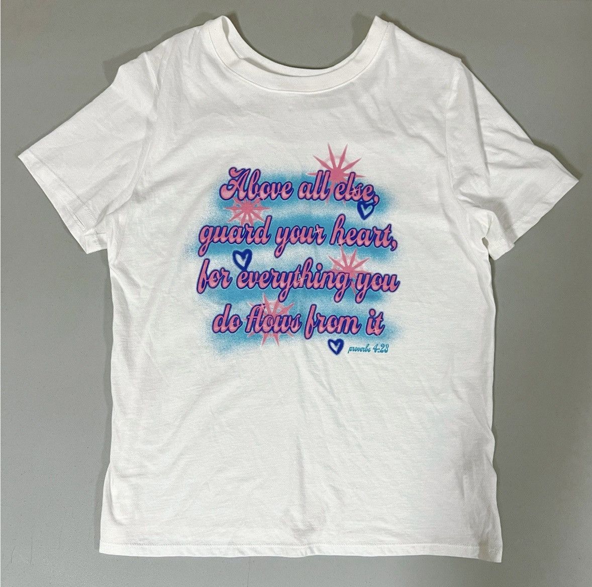 Vintage White Proverbs 4:23 Airbrush Graphic Tee T-Shirt Top Size S💖 Size S / US 4 / IT 40 - 1 Thumbnail