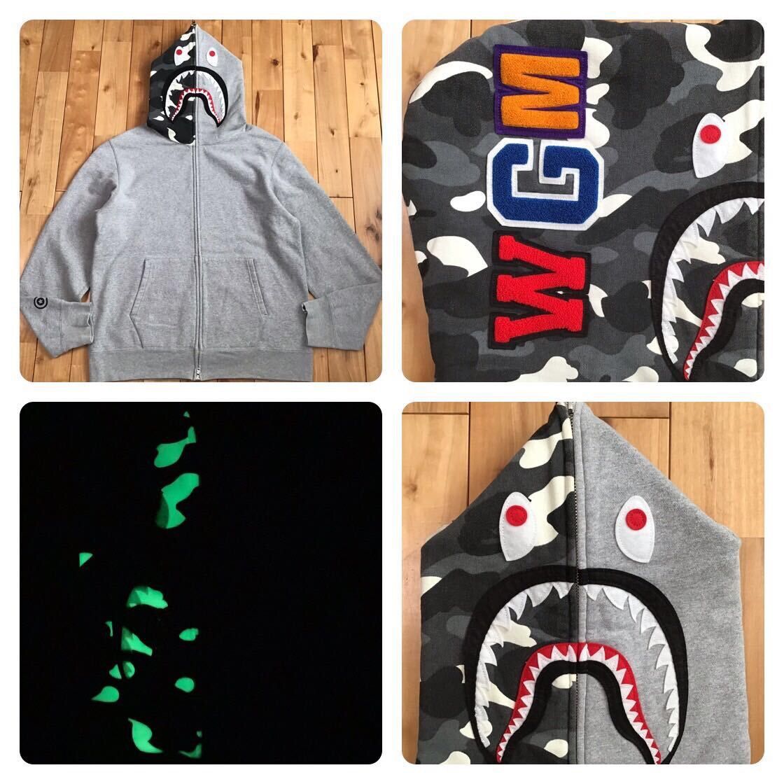 image of Glow In The Dark Bape City Camo Shark Full Zip Hoodie Ape in Grey, Men's (Size XL)
