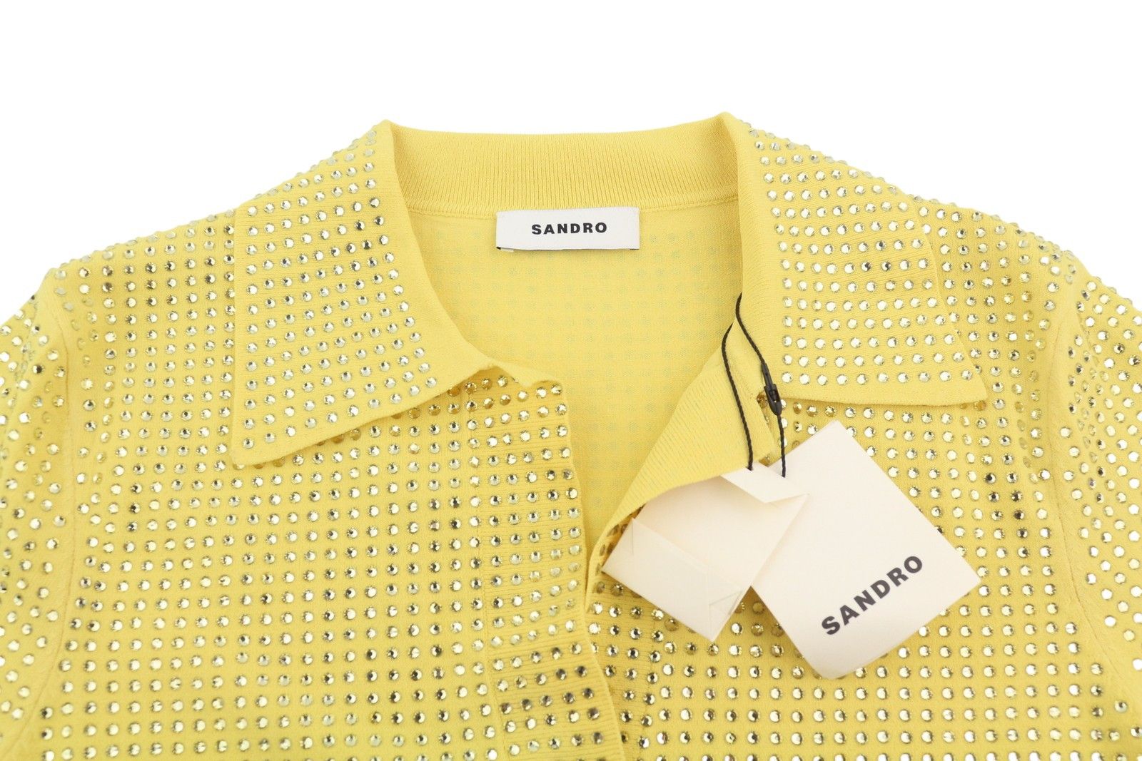 Sandro VIERGE 2 M Yellow Shiny Embellished Polo 88511 Size M / US 6-8 / IT 42-44 - 5 Thumbnail