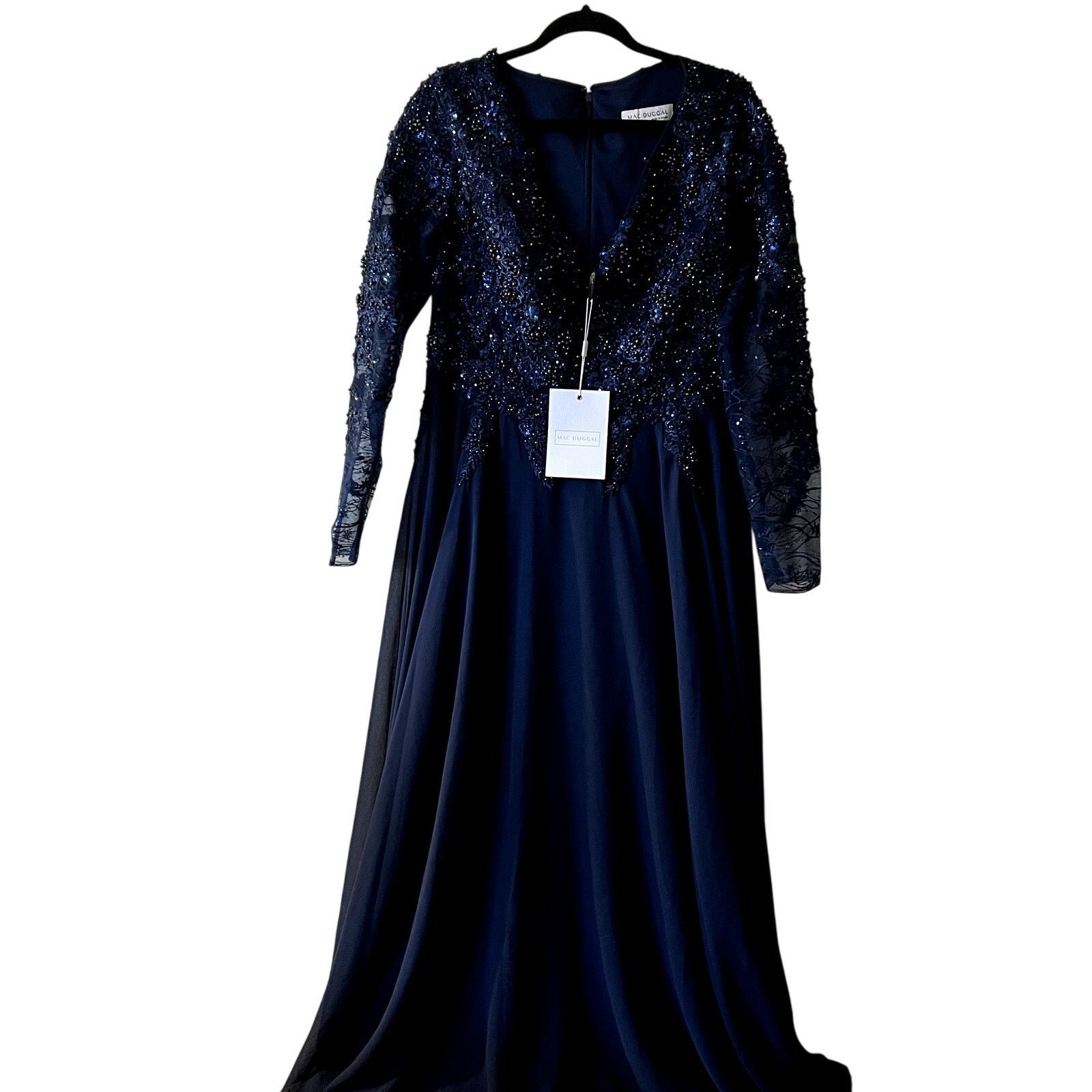 MACH & MACH Mac Duggal 20388 Size 12 Navy Blue Long Sleeve Maxi Dress UB Size XL / US 12-14 / IT 48-50 - 5 Thumbnail