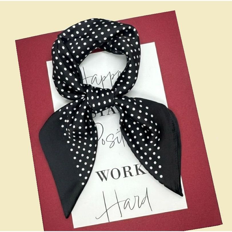 Other Bandana New Square Scarf Black White Dots Silk Appearance c Size ONE SIZE - 1 Thumbnail