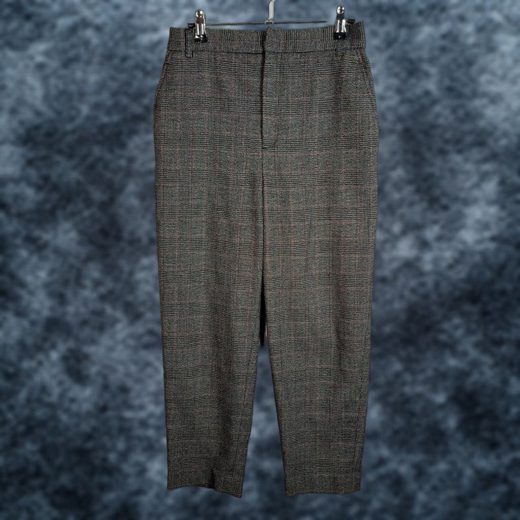 Zara Zara Womens Pants Plaid Dark Gray Trousers Elastic Waistband High Rise M Size 32" / US 10 / IT 46 - 1 Thumbnail