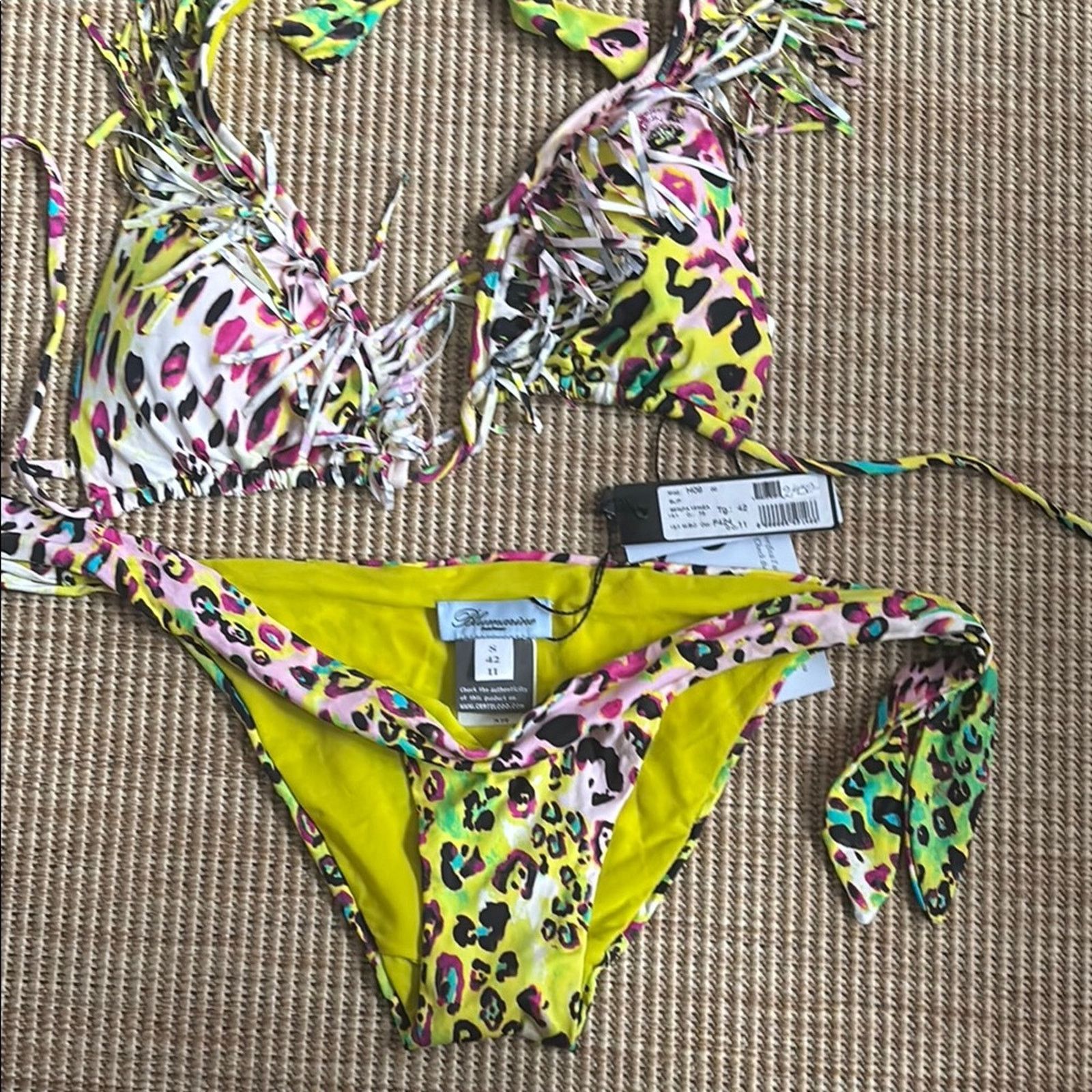 Blumarine NWT Blumarine Vibrant Leopard Print Bikini with Fringe Sz S Size ONE SIZE - 5 Thumbnail