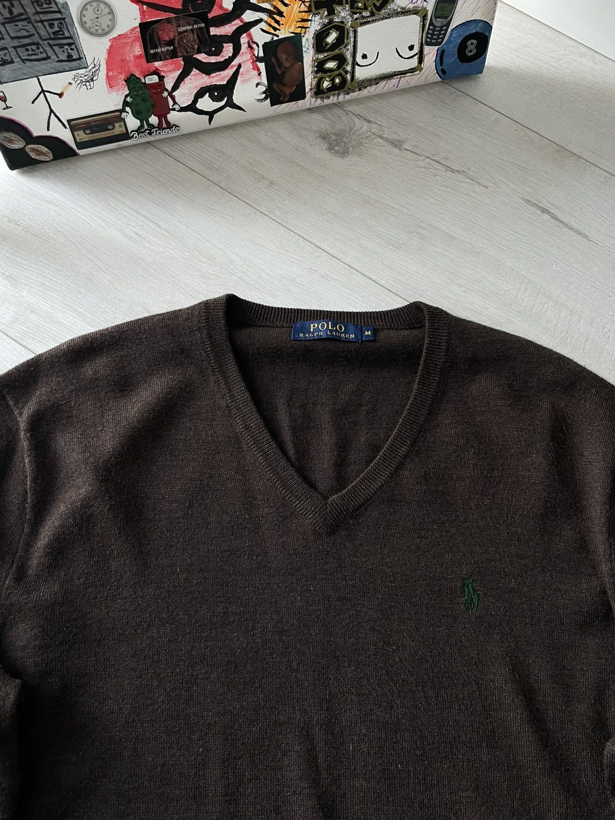 Polo Ralph Lauren Polo Ralph Lauren Brown Wool Sweater Vneck Pullover RARE Size US M / EU 48-50 / 2 - 2 Thumbnail