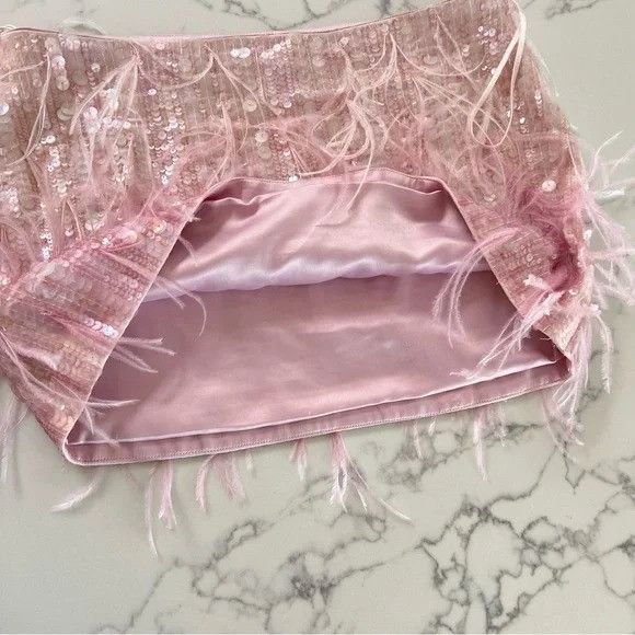 Retrofete Retrofête Athana Sequin Feather Mini Skirt – Dusty Pink Size 27" / US 4 / IT 40 - 7 Thumbnail