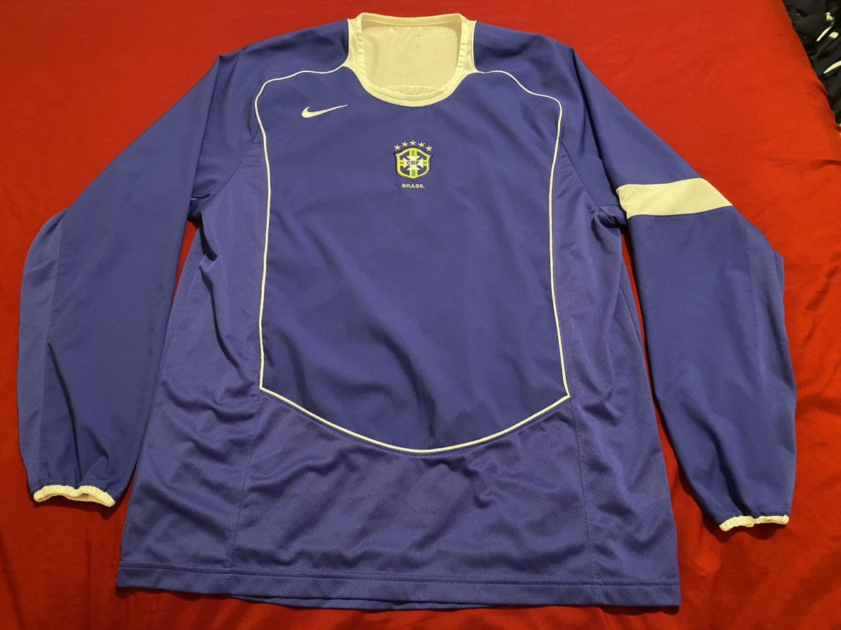 Nike Brazil Away Long-Sleeve Soccer Jersey (Nike / Ronaldo Era) Size US XL / EU 56 / 4 - 2 Thumbnail