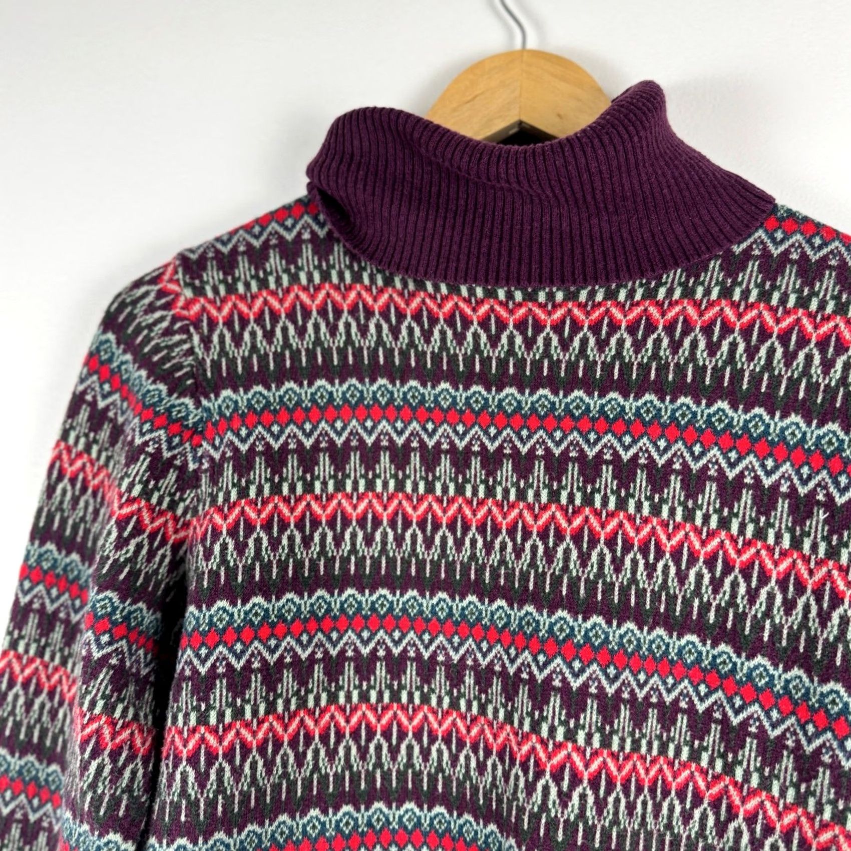 Vintage VINTAGE LL Bean Womens Purple Fair Isle Turtleneck Sweater Size M Regular Knit Pullover Size M / US 6-8 / IT 42-44 - 7 Thumbnail