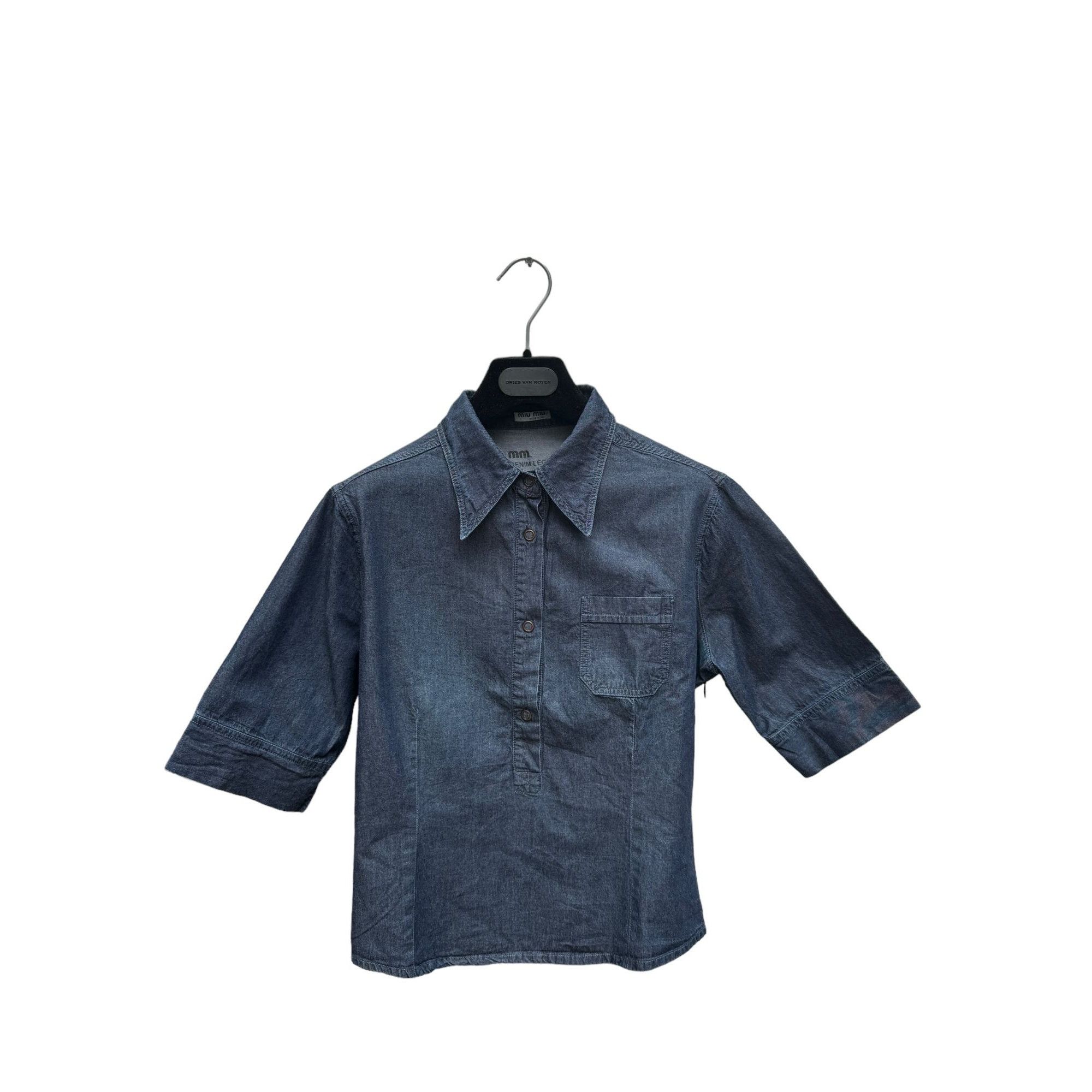 image of Miu Miu Raw Denim Short Sleeves Shirt, Women's (Size Medium)