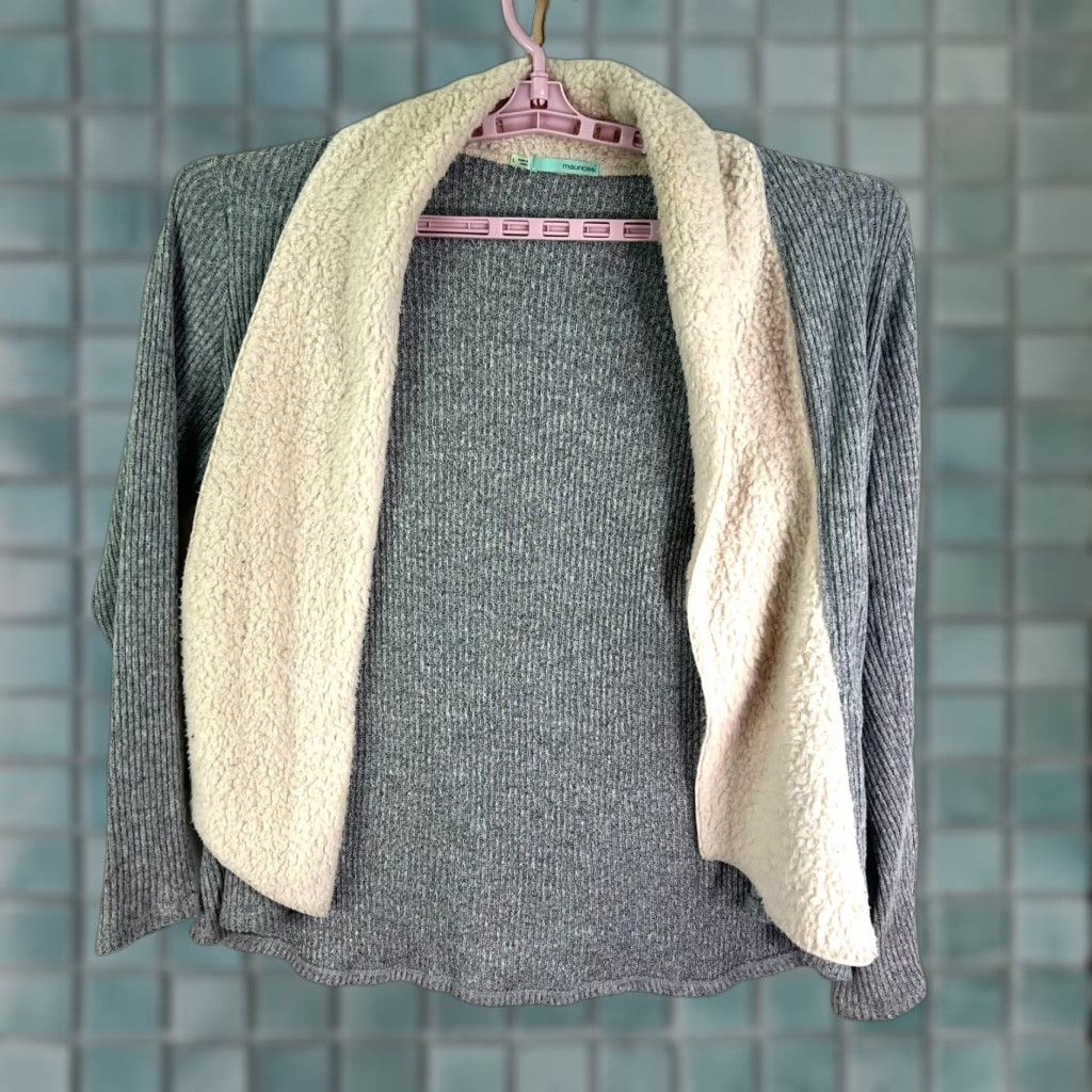 Vintage Maurices Cardigan Size L Gray SHERPA LINED Open Collar Sweater Size L / US 10 / IT 46 - 1 Thumbnail