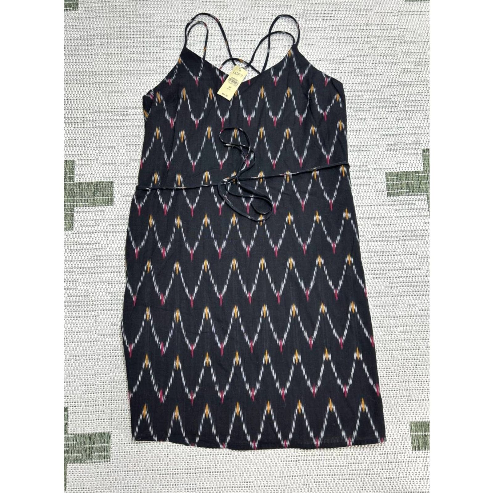 Loft VINTAGE Loft Strappy Cami Dress Womens 8P Black Chevron Zig Zag Cotton Tie Waist New Size M / US 6-8 / IT 42-44 - 2 Thumbnail